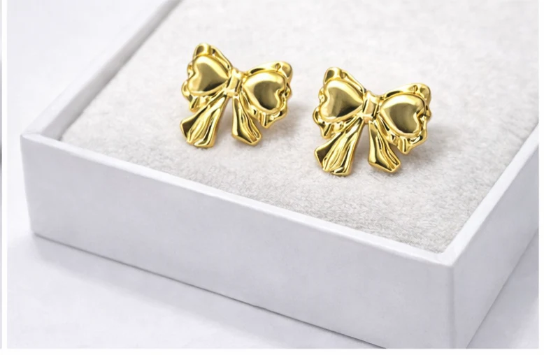 Golden Bow Stud Earrings - Image 4
