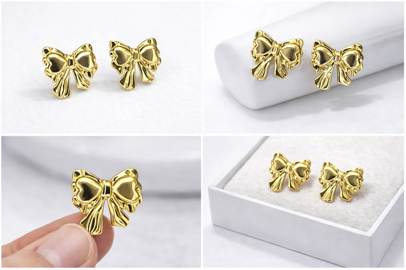 Golden Bow Stud Earrings - Image 8