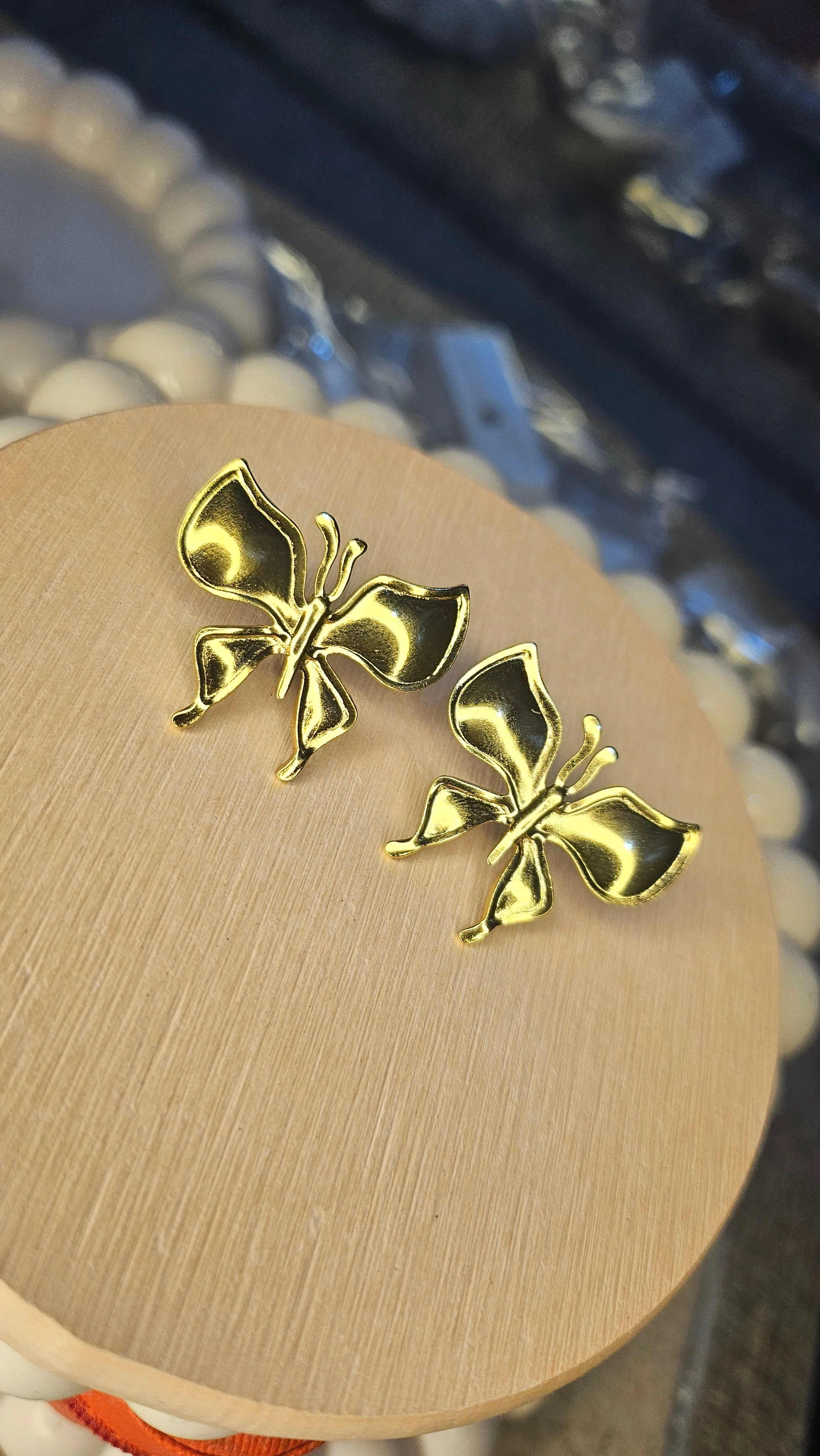 Golden Butterfly Stud Earrings - Image 2