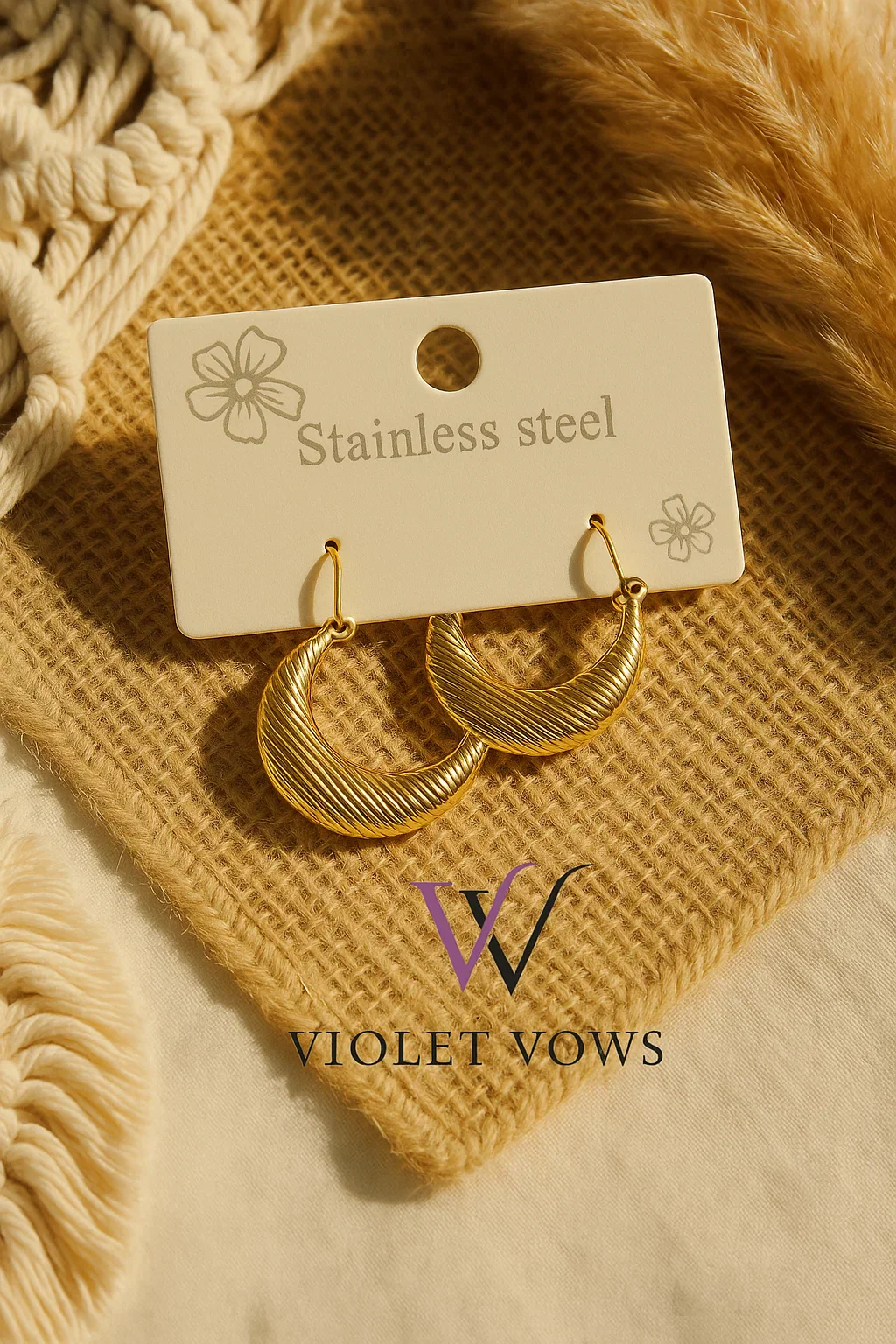 Golden Crescent Hoops - Sculptural Ribbed Earrings