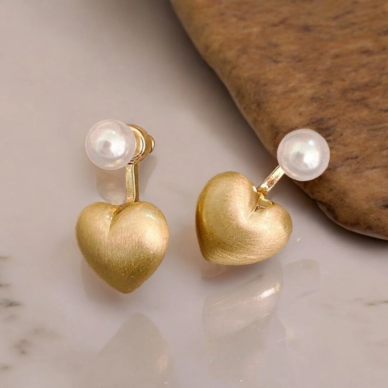 Golden Hearty Pearl Stud Earring - Image 4