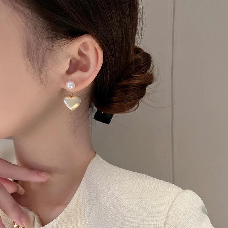 Golden Hearty Pearl Stud Earring - Image 5