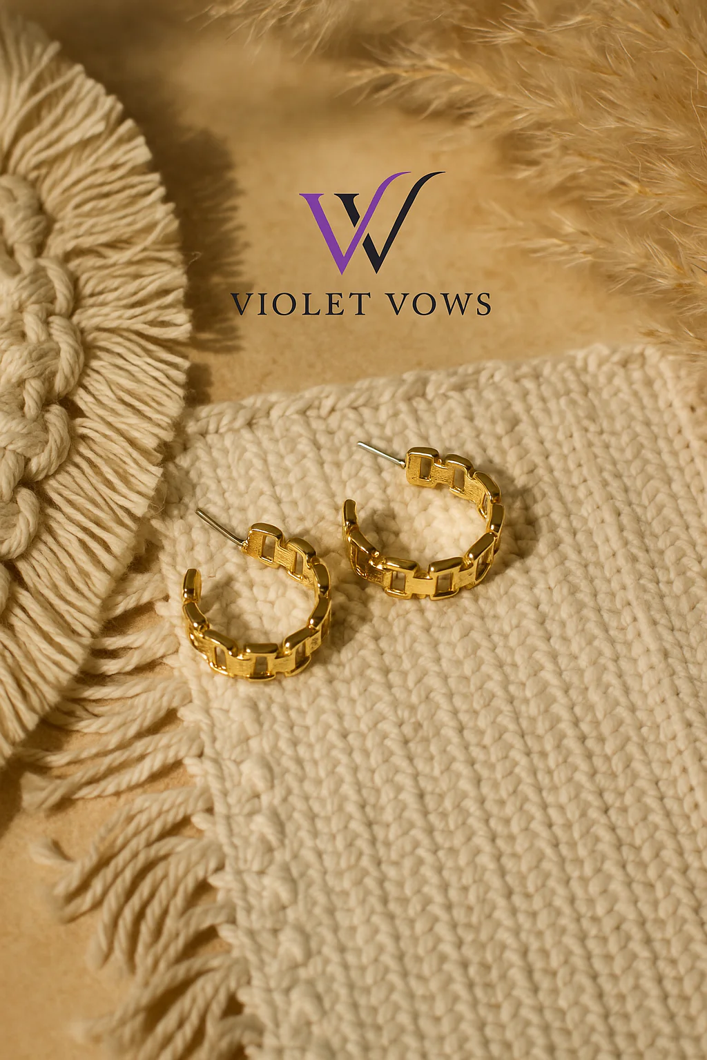 Golden Link Chain Hoop Earrings - Modern and Edgy Hoops - Image 2