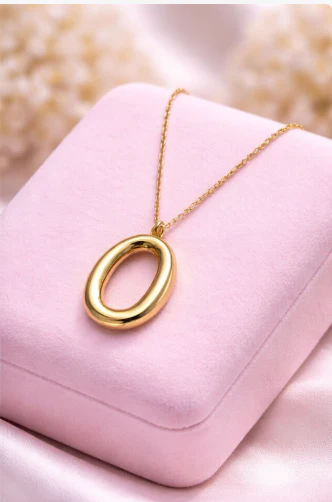 Golden Oval Aura Necklace | Minimal Gold Pendant Necklace for Women - Image 2