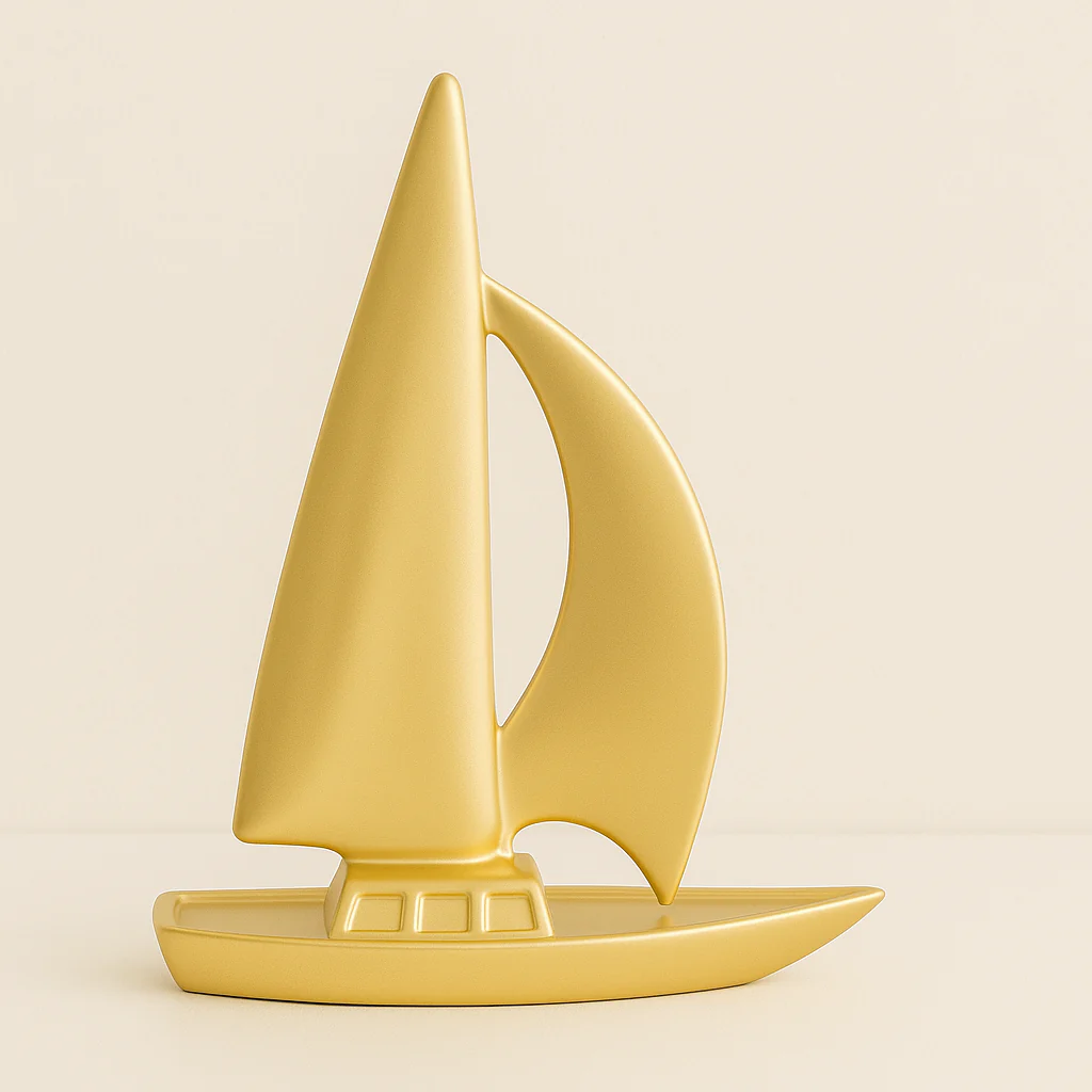 Golden Resin Sailboat Decorative Showpiece – 22 cm - Image 3