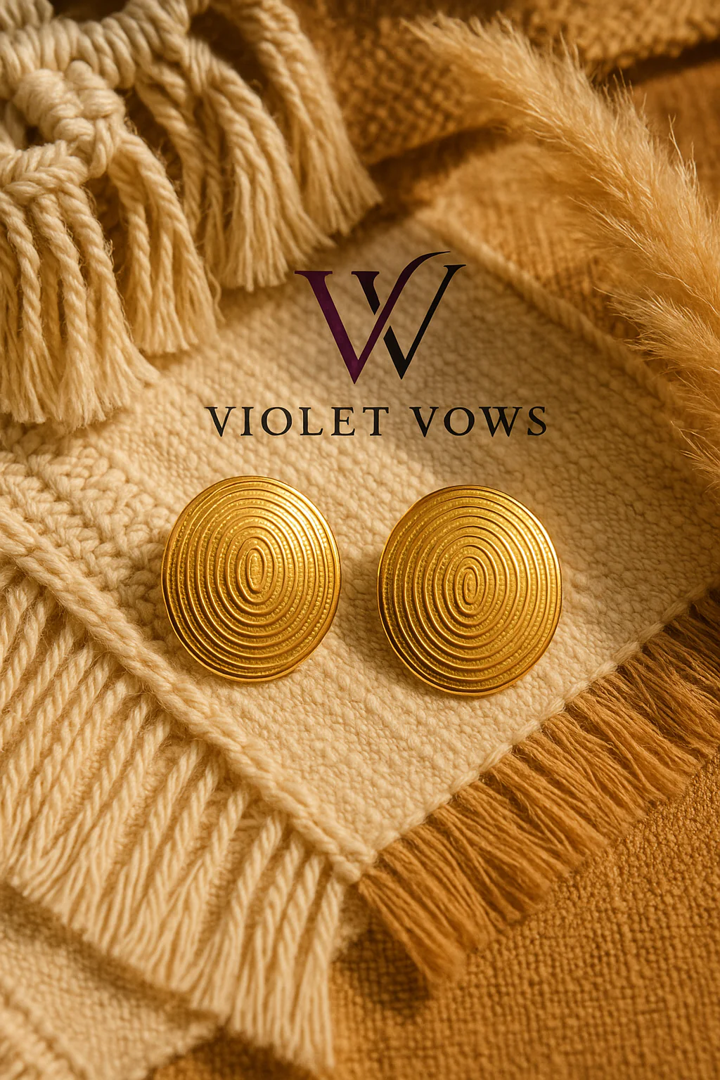 Golden Ripple Disc Earrings - Modern Statement Studs - Image 3