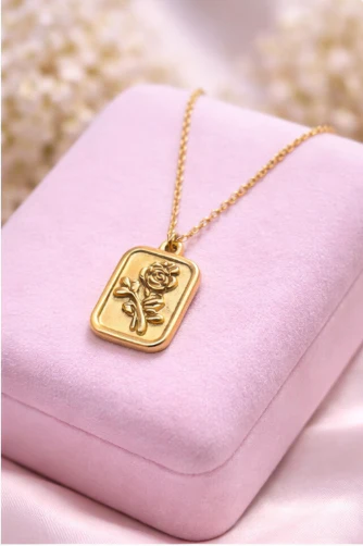 Golden Rose Square Pendant Necklace for Women – Anti-Tarnish Imitation Jewellery - Image 2