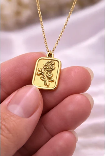 Golden Rose Square Pendant Necklace for Women – Anti-Tarnish Imitation Jewellery - Image 4