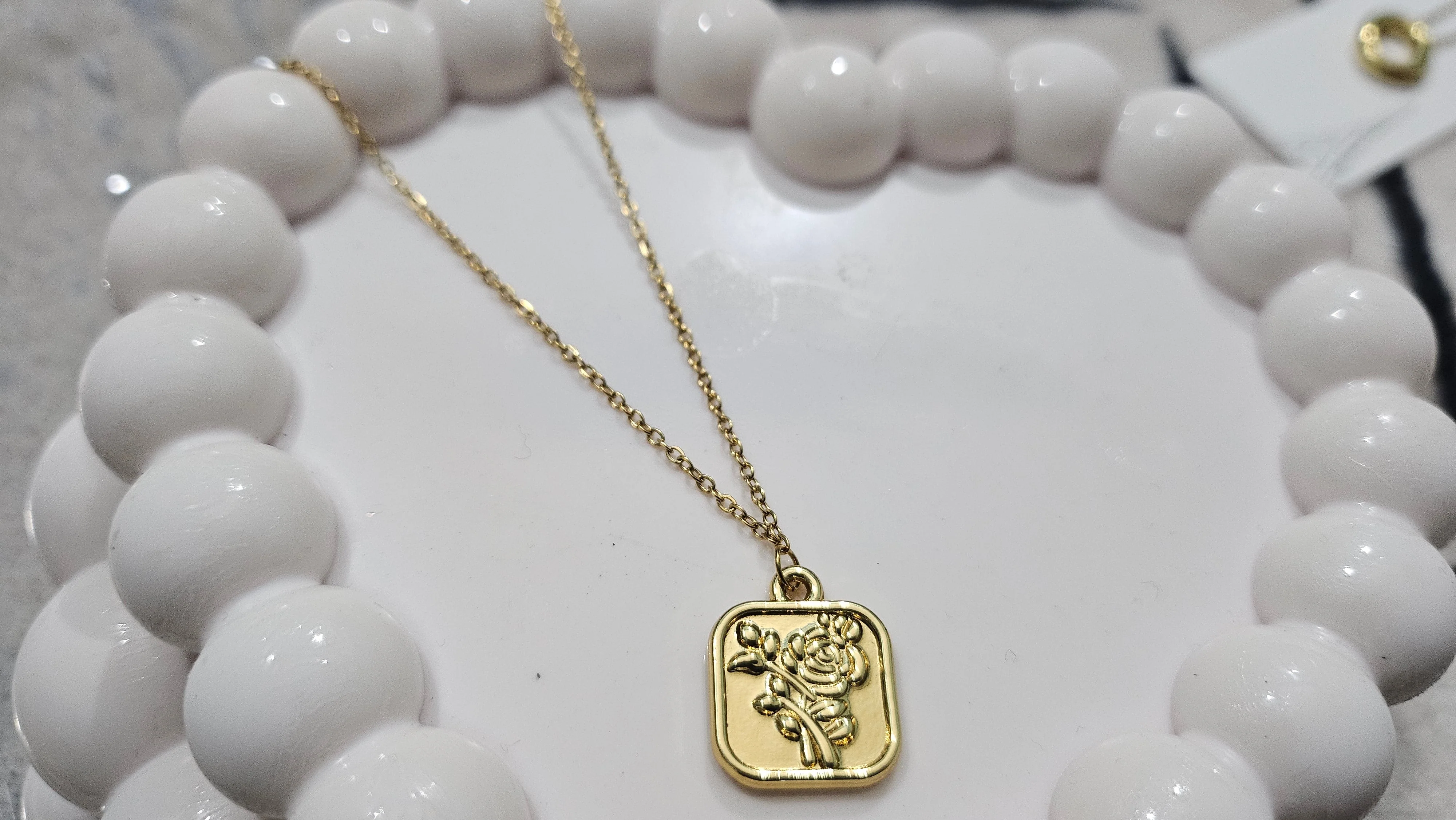 Golden Rose Square Pendant Necklace for Women – Anti-Tarnish Imitation Jewellery - Image 5