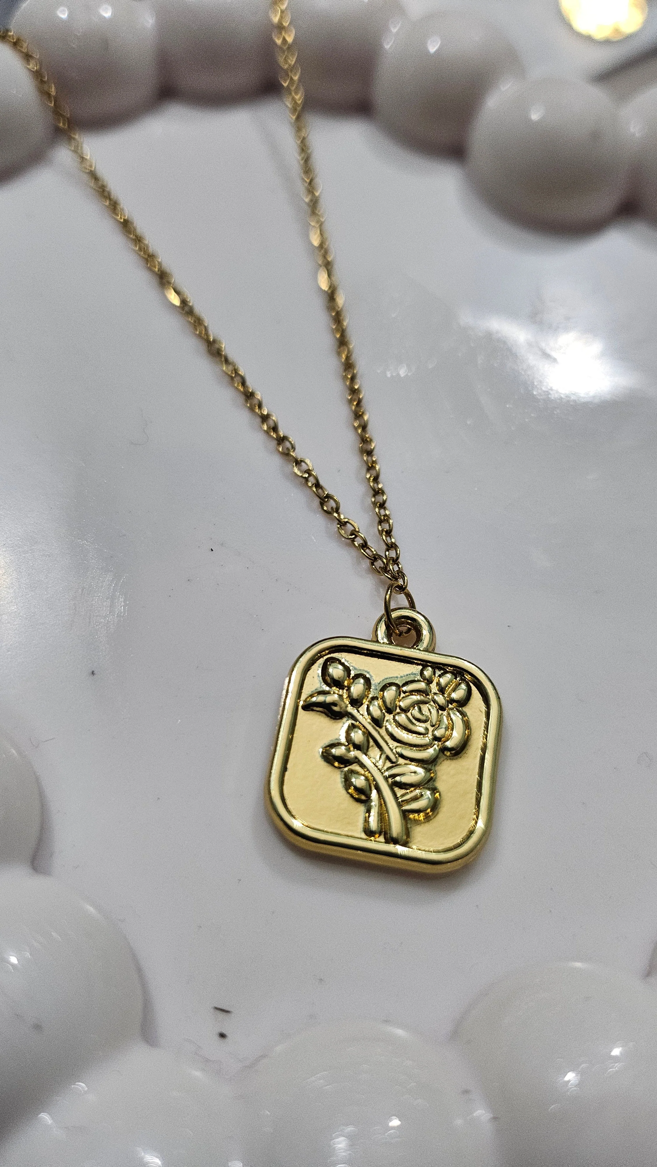 Golden Rose Square Pendant Necklace for Women – Anti-Tarnish Imitation Jewellery - Image 6