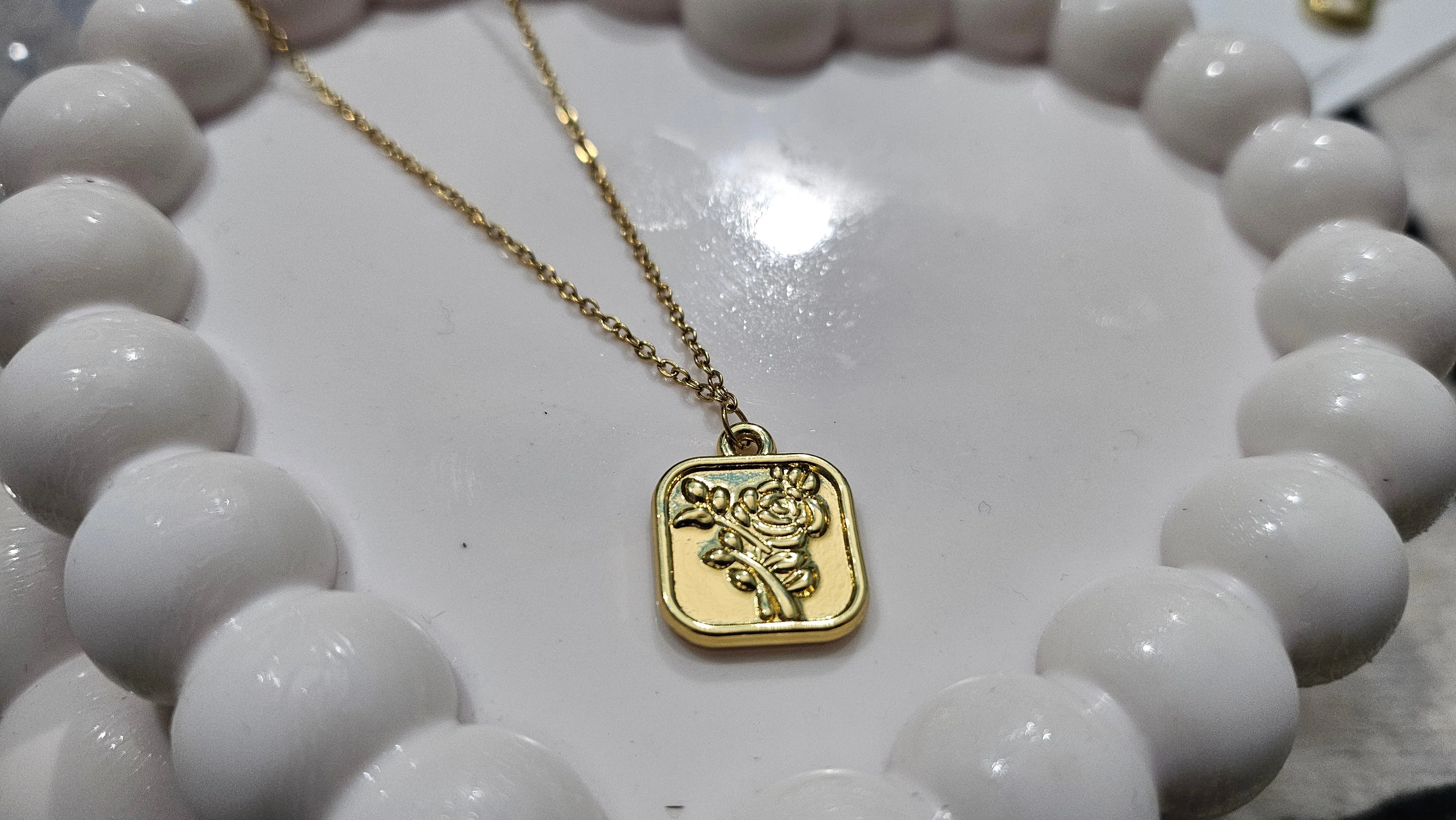Golden Rose Square Pendant Necklace for Women – Anti-Tarnish Imitation Jewellery - Image 7