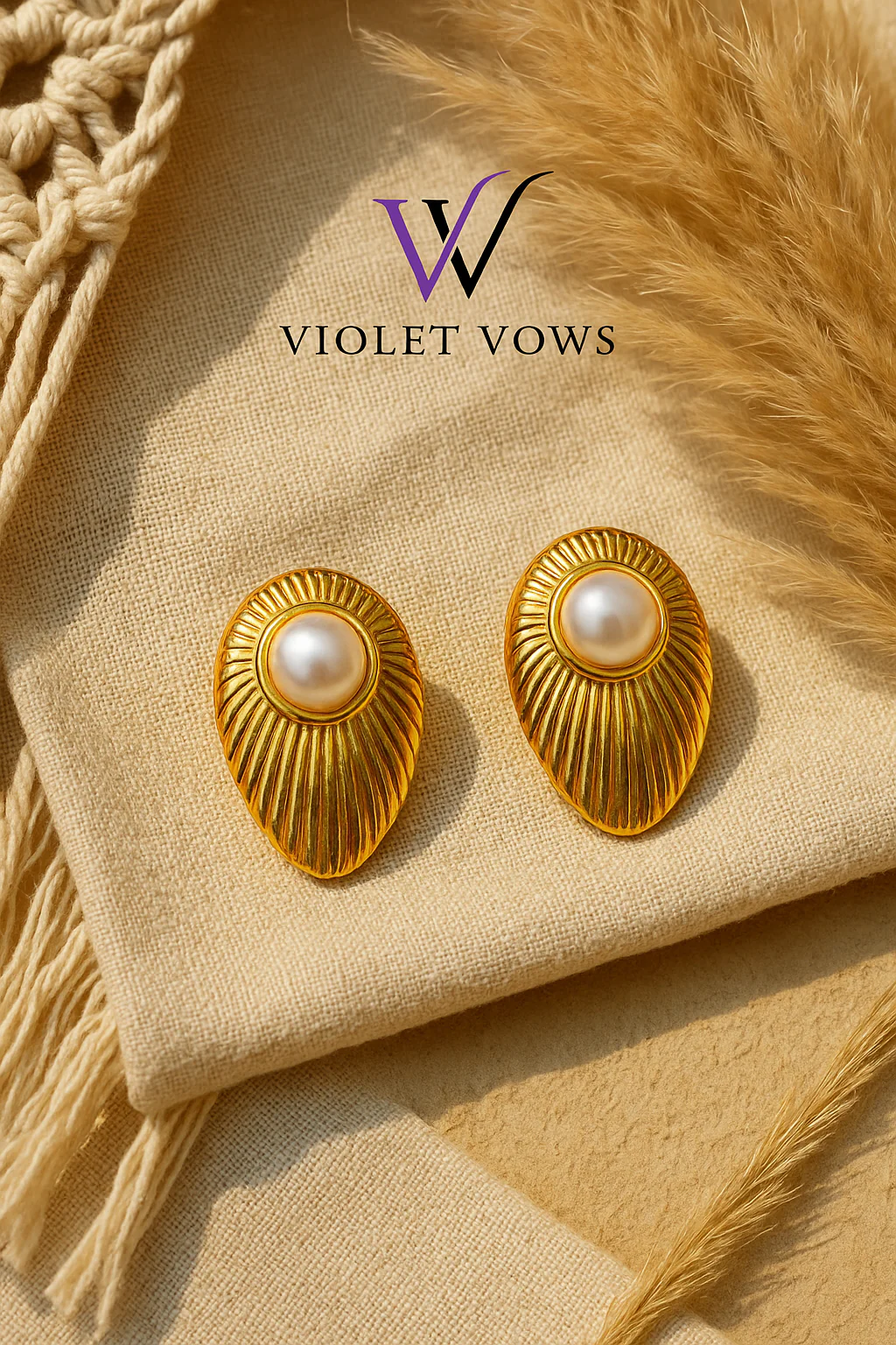 Golden Shell Pearl Studs - Image 2