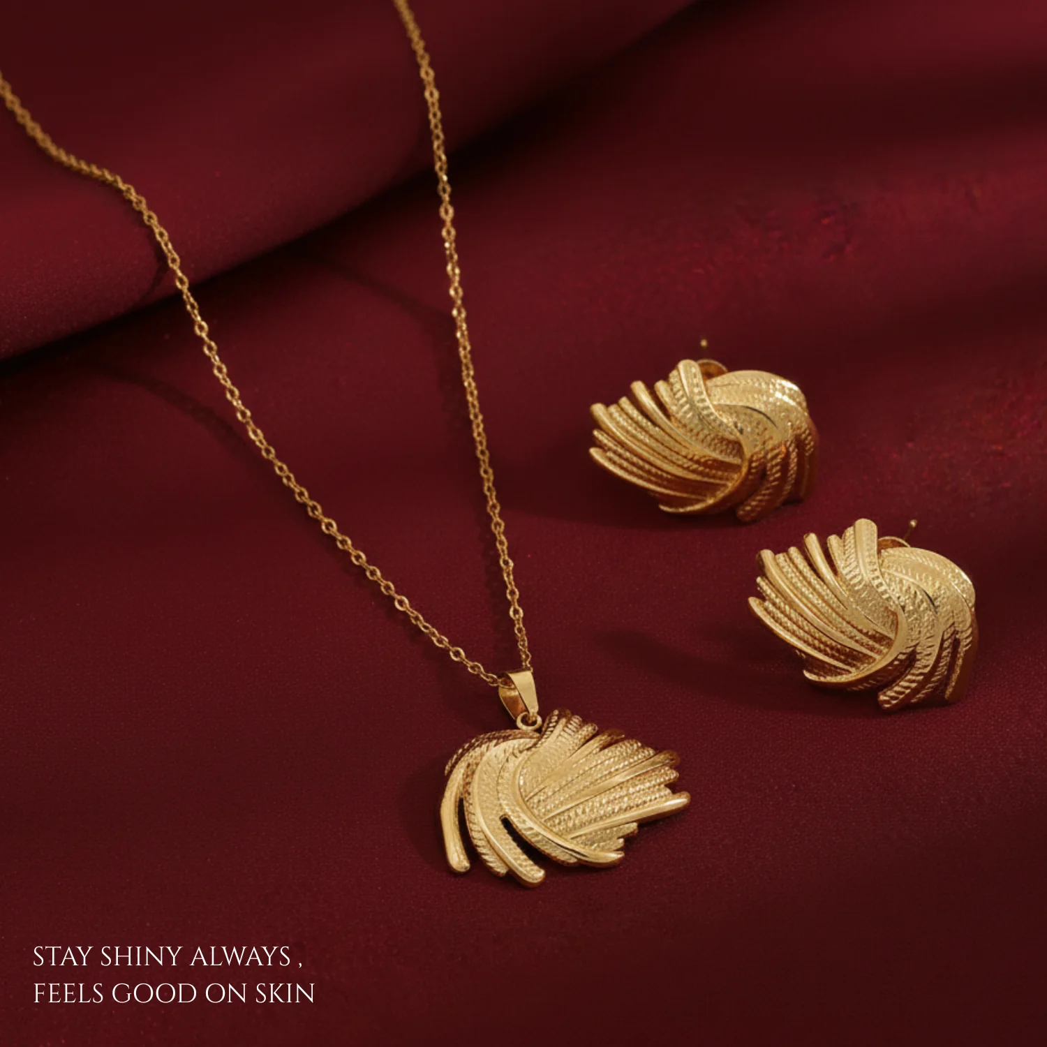 Golden Shell Swirl Necklace & Earring Set - Image 2