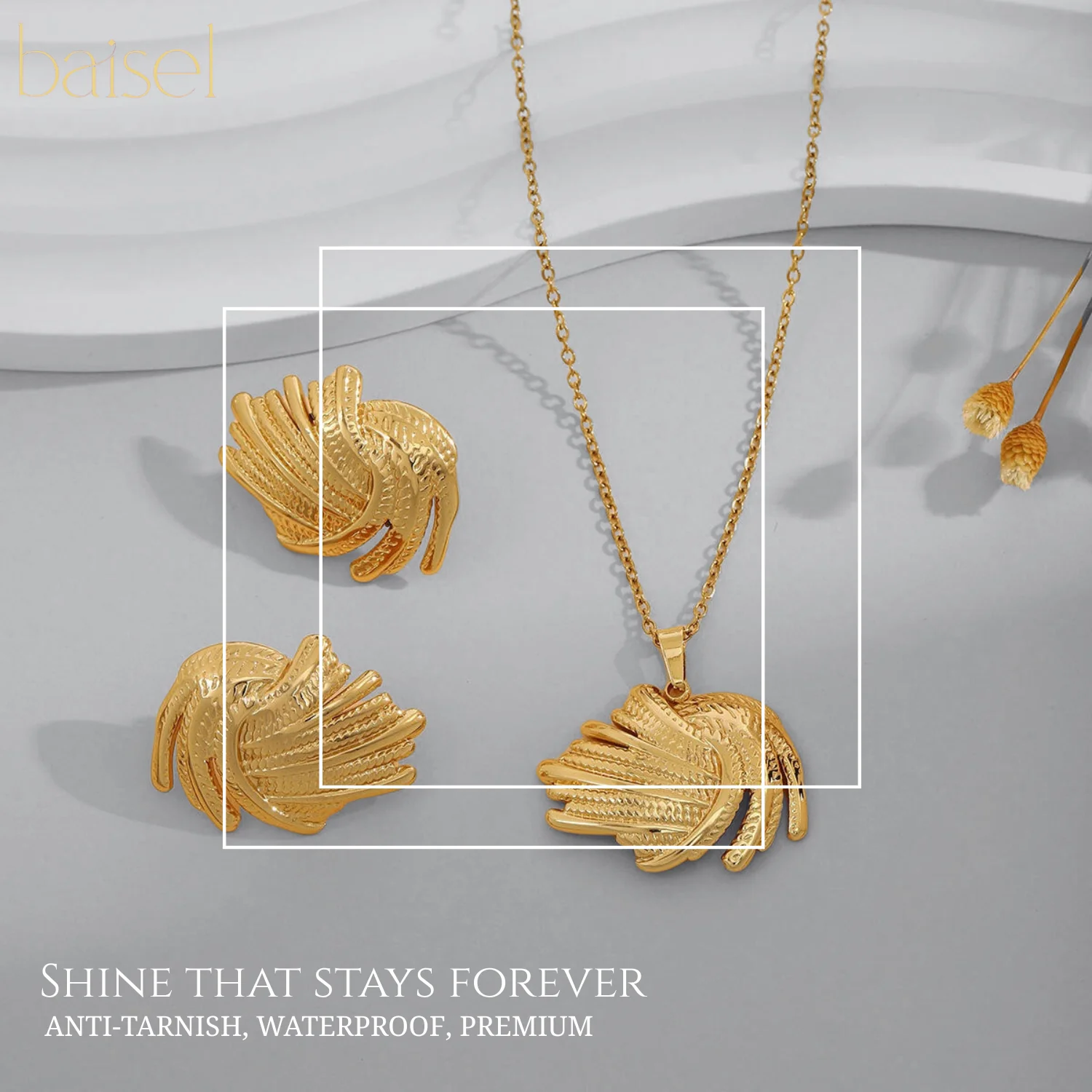 Golden Shell Swirl Necklace & Earring Set - Image 3