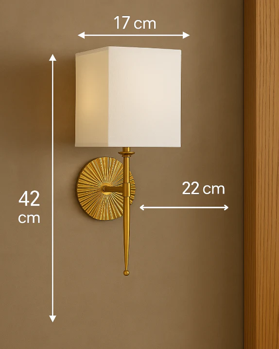 Golden Wall Light with White Fabric Shade - Image 5