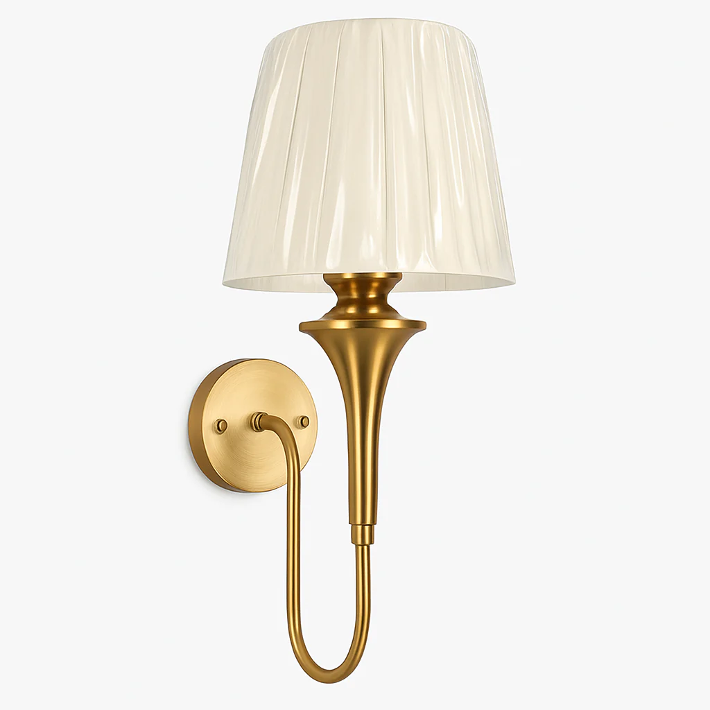 Golden Wall Mounted Lamp with Fabric Shade – Classic Brass Finish - Image 5
