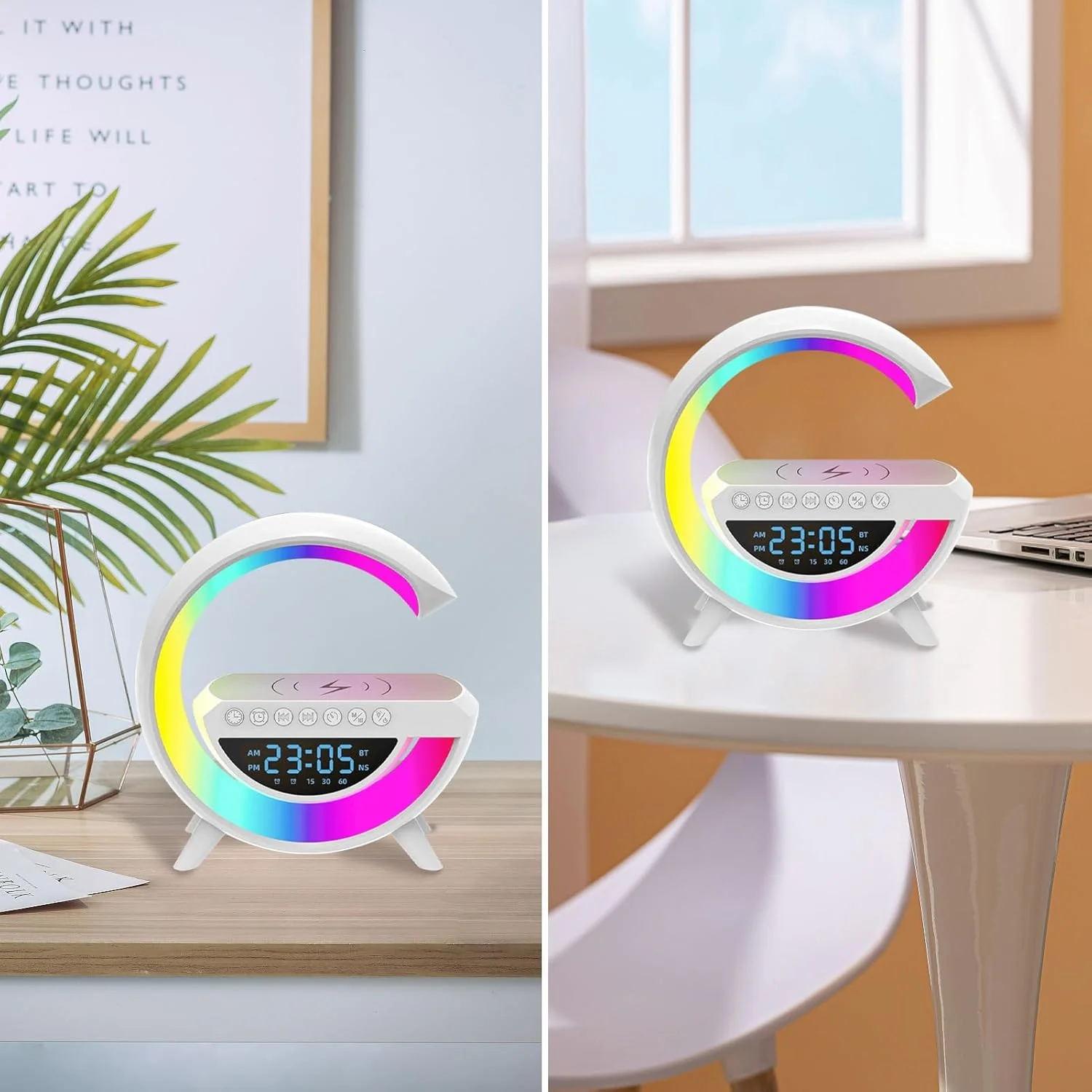 Gooble: Full Size G-Shaped RGB Atmosphere Lamp with 15W Wireless Charger, Bluetooth Speaker, Clock & Interactive Desk Light for Bedside & Room Décor - Image 6