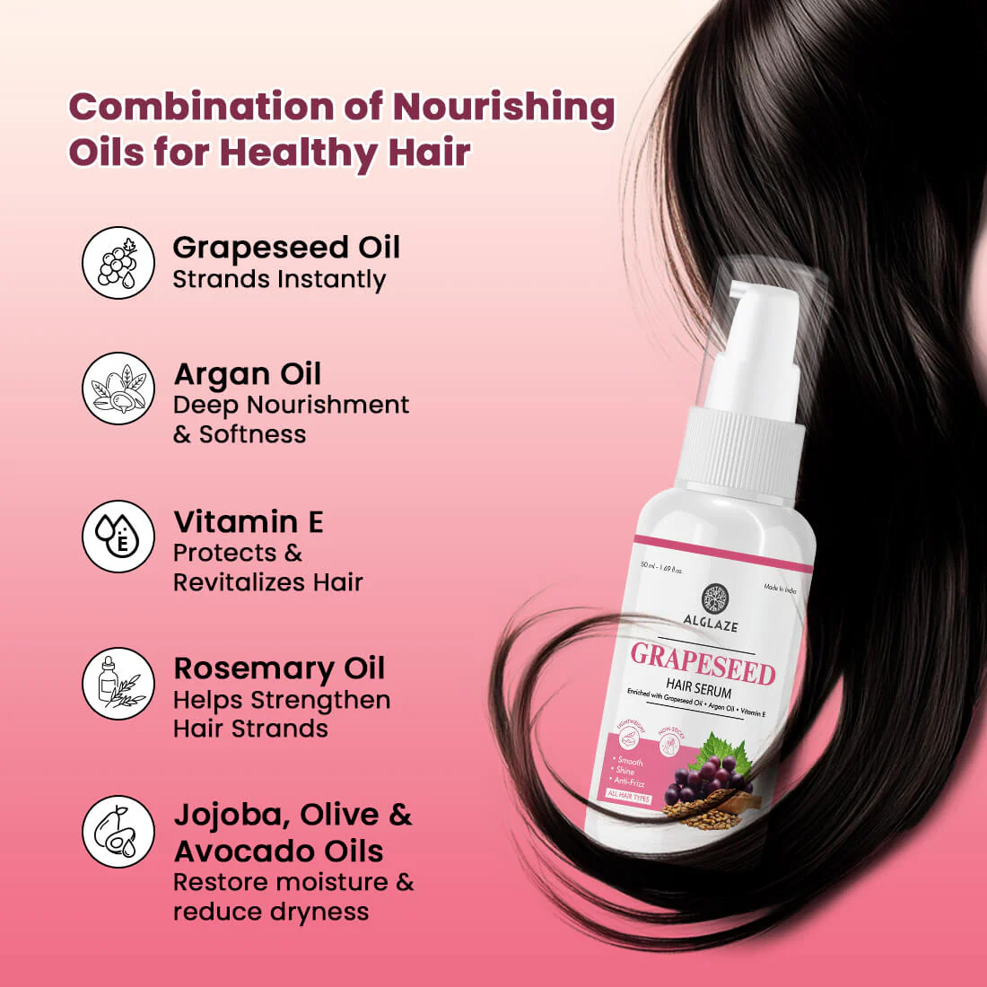 Grapeseed Hair serum | Smooth, Shine & Anti Frizz | Alglaze - Image 4