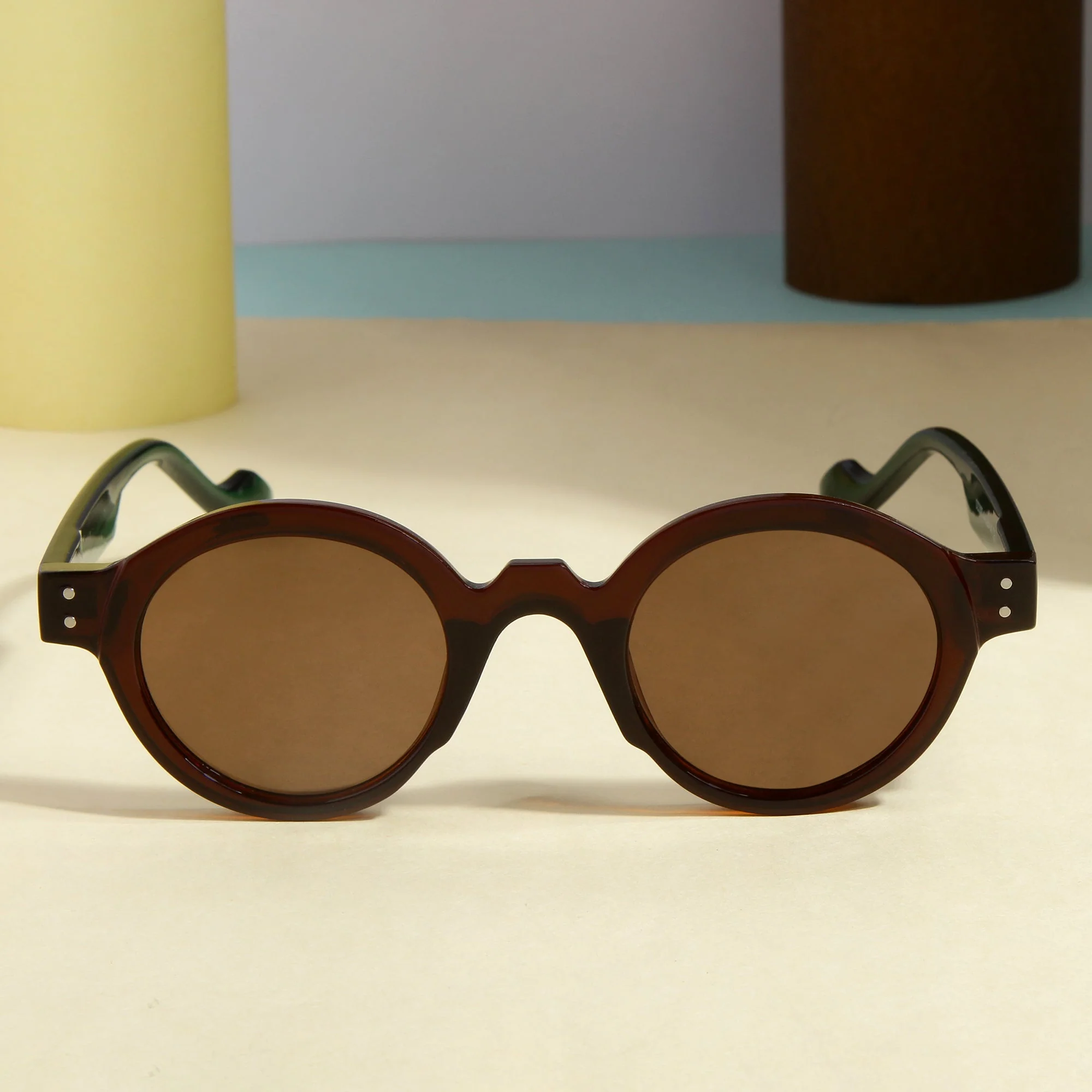 Green Brown Brown SZ 2003 Round Sunglasses - Image 3