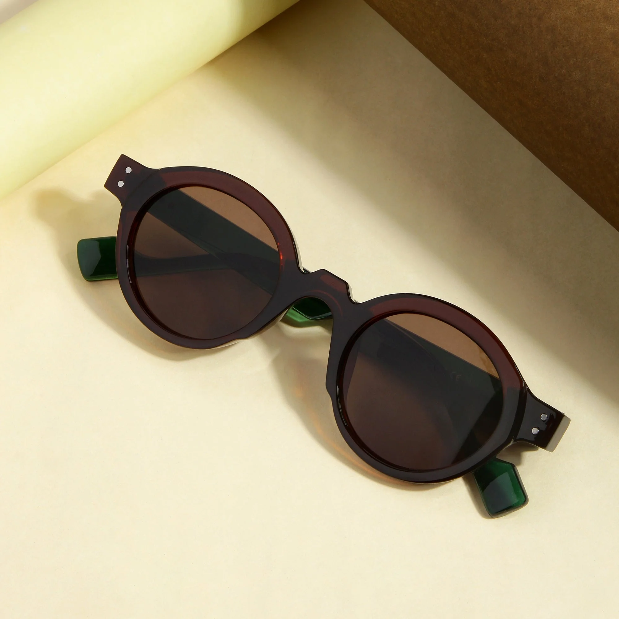 Green Brown Brown SZ 2003 Round Sunglasses - Image 4