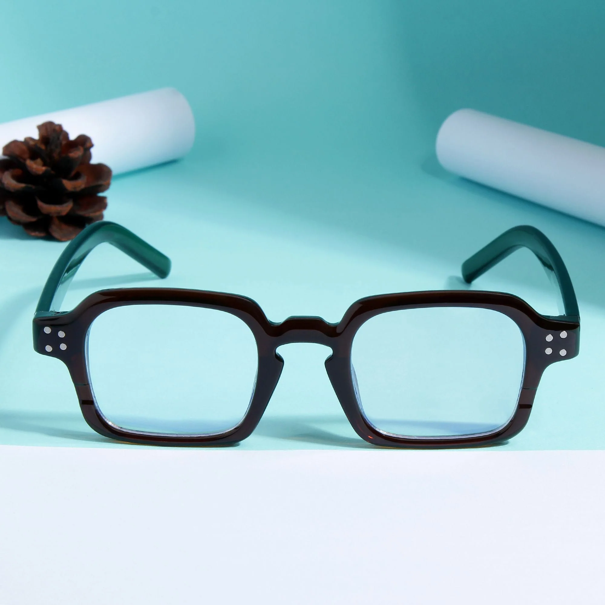 Green Brown Clear SZ 2005 Square Sunglasses - Image 3