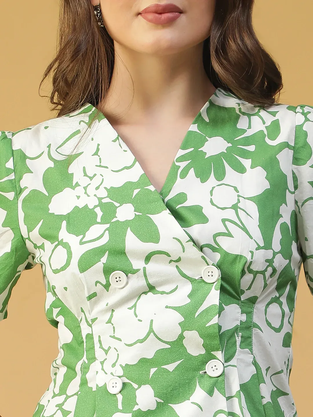 Green Floral Print Women’s Top - Image 2