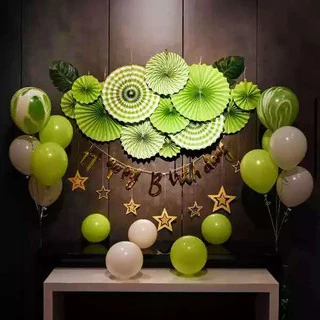 Green Hanging Paper Fans Decoration (Pack of 6) - Image 5