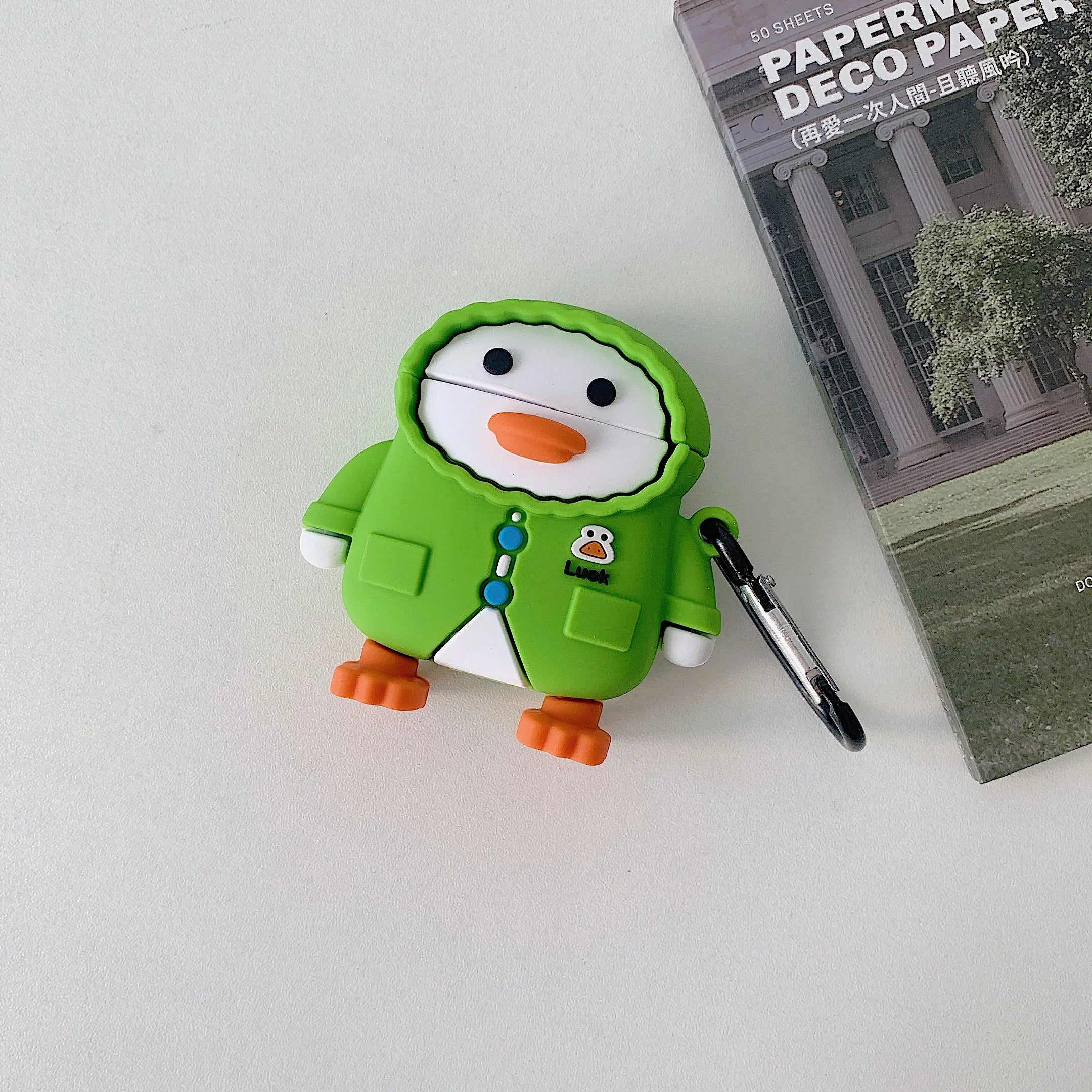 Green Jacket Duck AirPods Case – 3D Cartoon Silicone Cover with Hook by Coverner India - Image 3