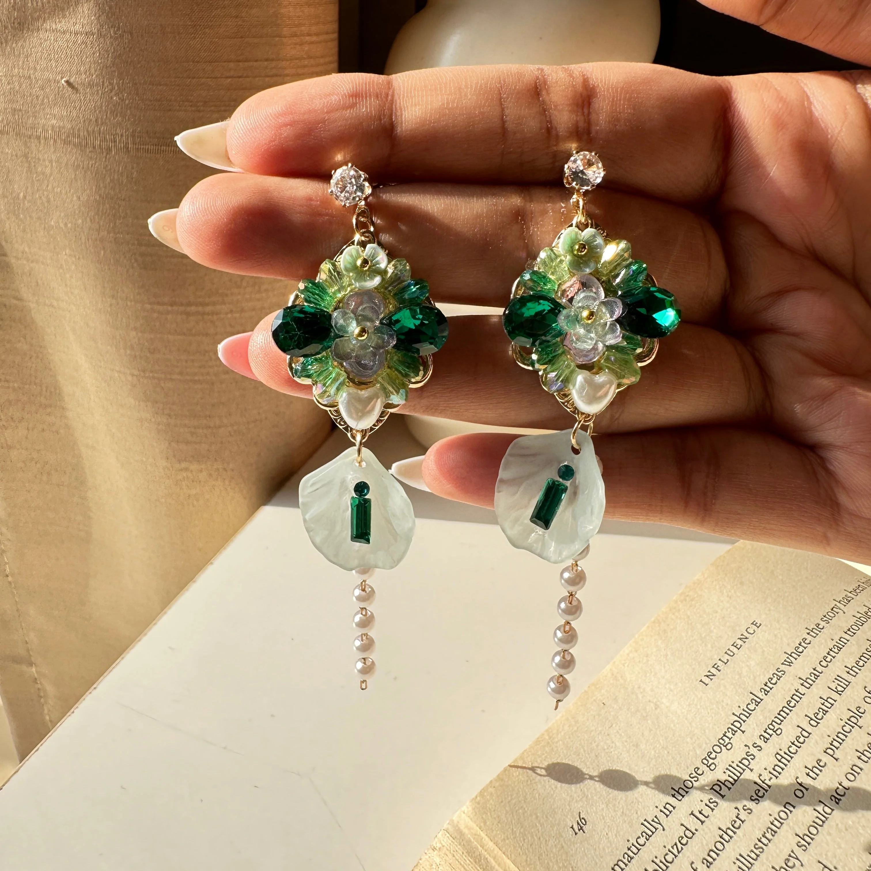 Green Stone Studded Turkish Dangler Earring - Image 4