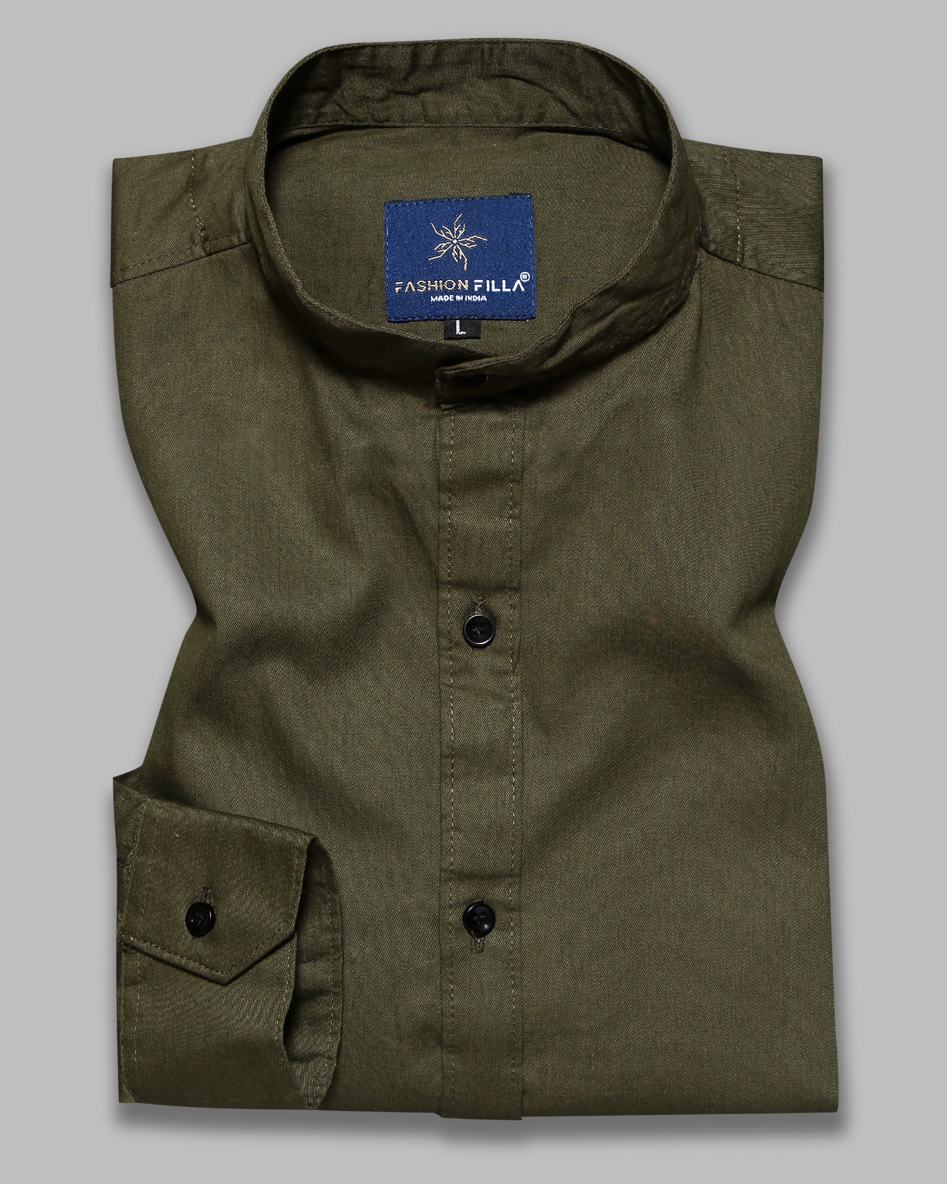 Green Super Soft Kurta Collar Premium Cotton Shirt - Image 4