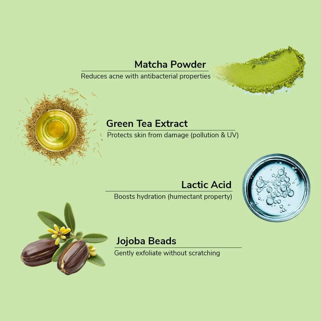 Green Tea Matcha Face & body Scrub | Vitamin C & Lactic Acid for Detan, Uneven Skin Tone & Skin Purification | 200gm - Image 4