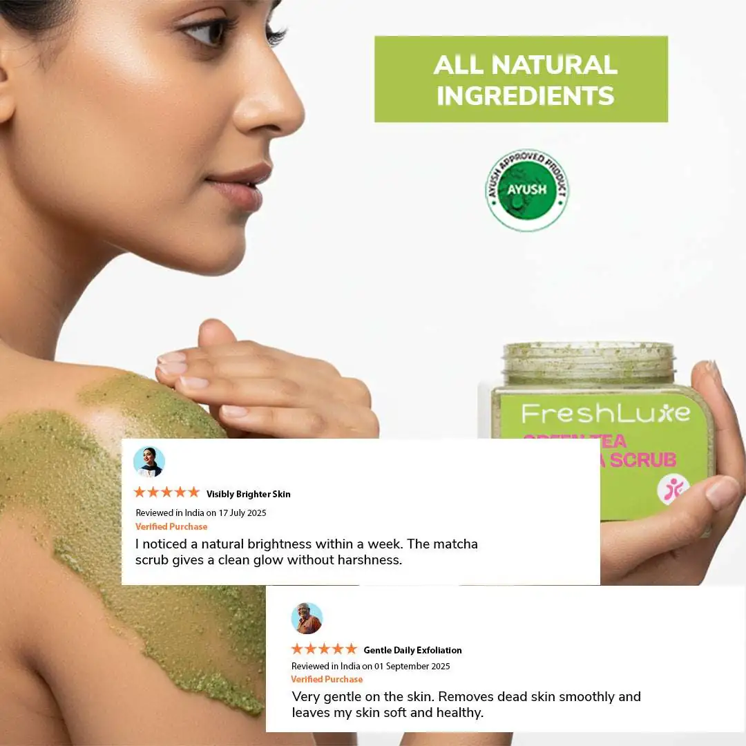 Green Tea Matcha Face & body Scrub | Vitamin C & Lactic Acid for Detan, Uneven Skin Tone & Skin Purification | 200gm - Image 5