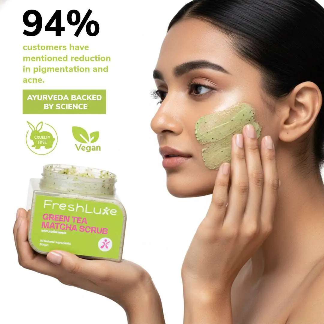 Green Tea Matcha Face & body Scrub | Vitamin C & Lactic Acid for Detan, Uneven Skin Tone & Skin Purification | 200gm - Image 7
