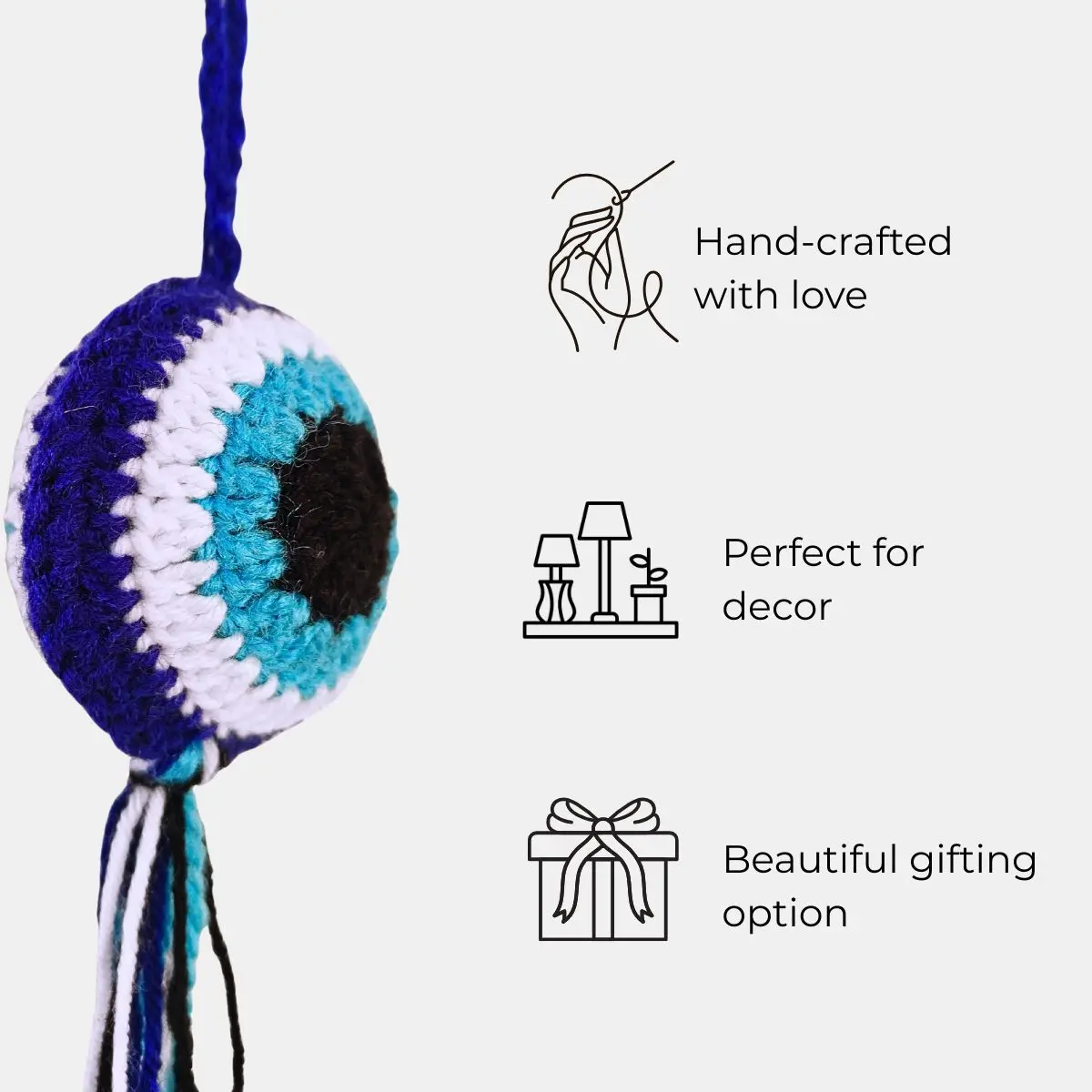 Greenkin Handmade Crochet Evil Eye Hanging Charm - Image 4