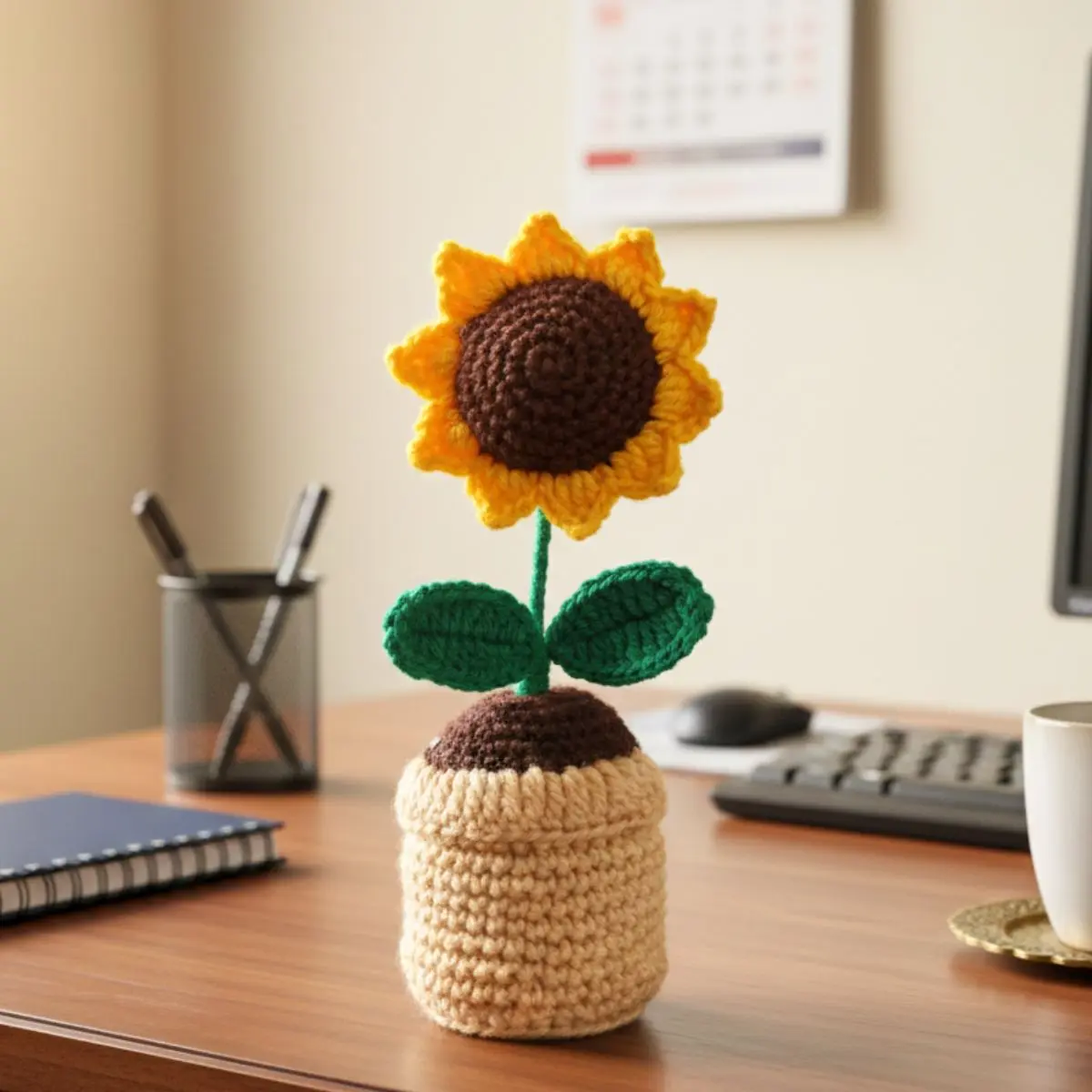 Greenkin Handmade Crochet Sunflower with Pot - Image 6