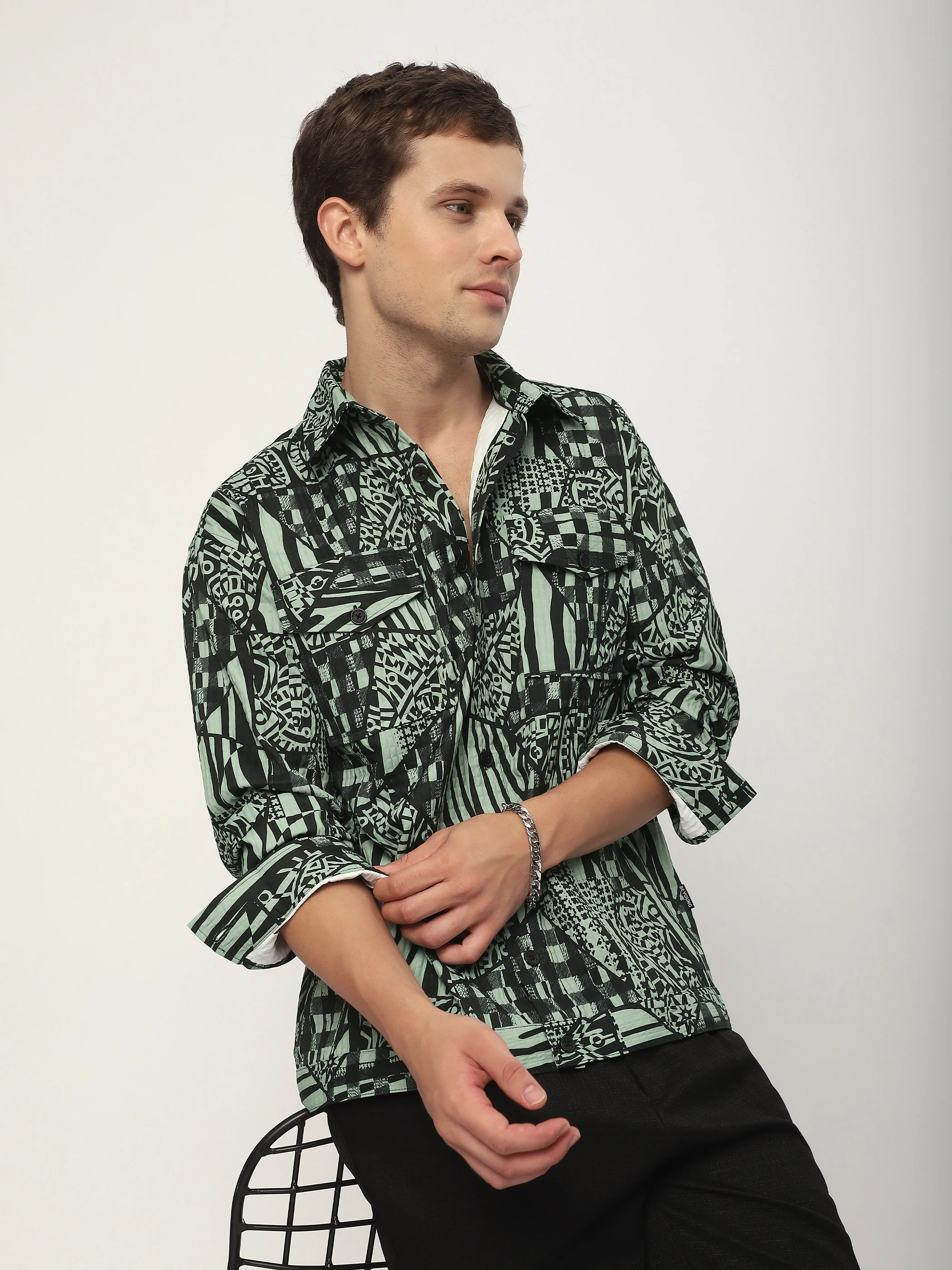 Grey and Black Abstract Print Shacket