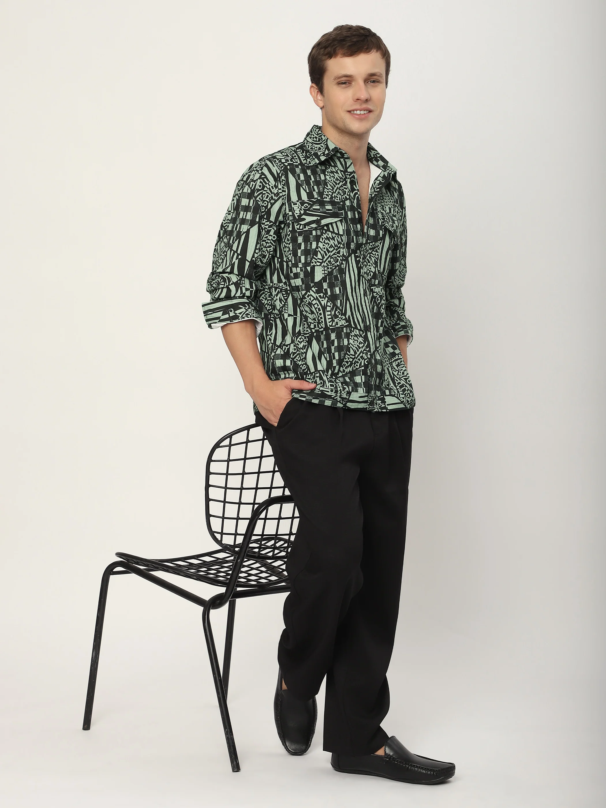 Grey and Black Abstract Print Shacket - Image 4