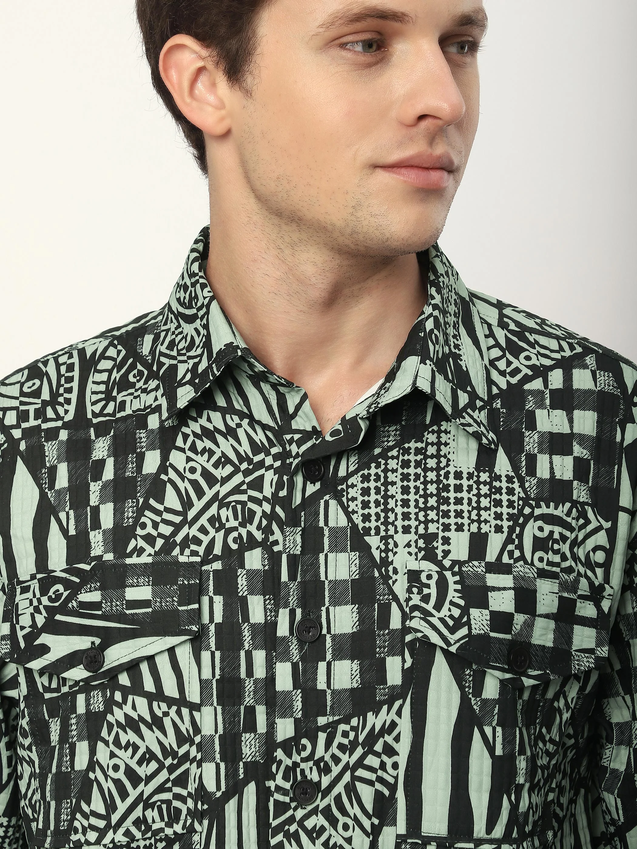 Grey and Black Abstract Print Shacket - Image 5