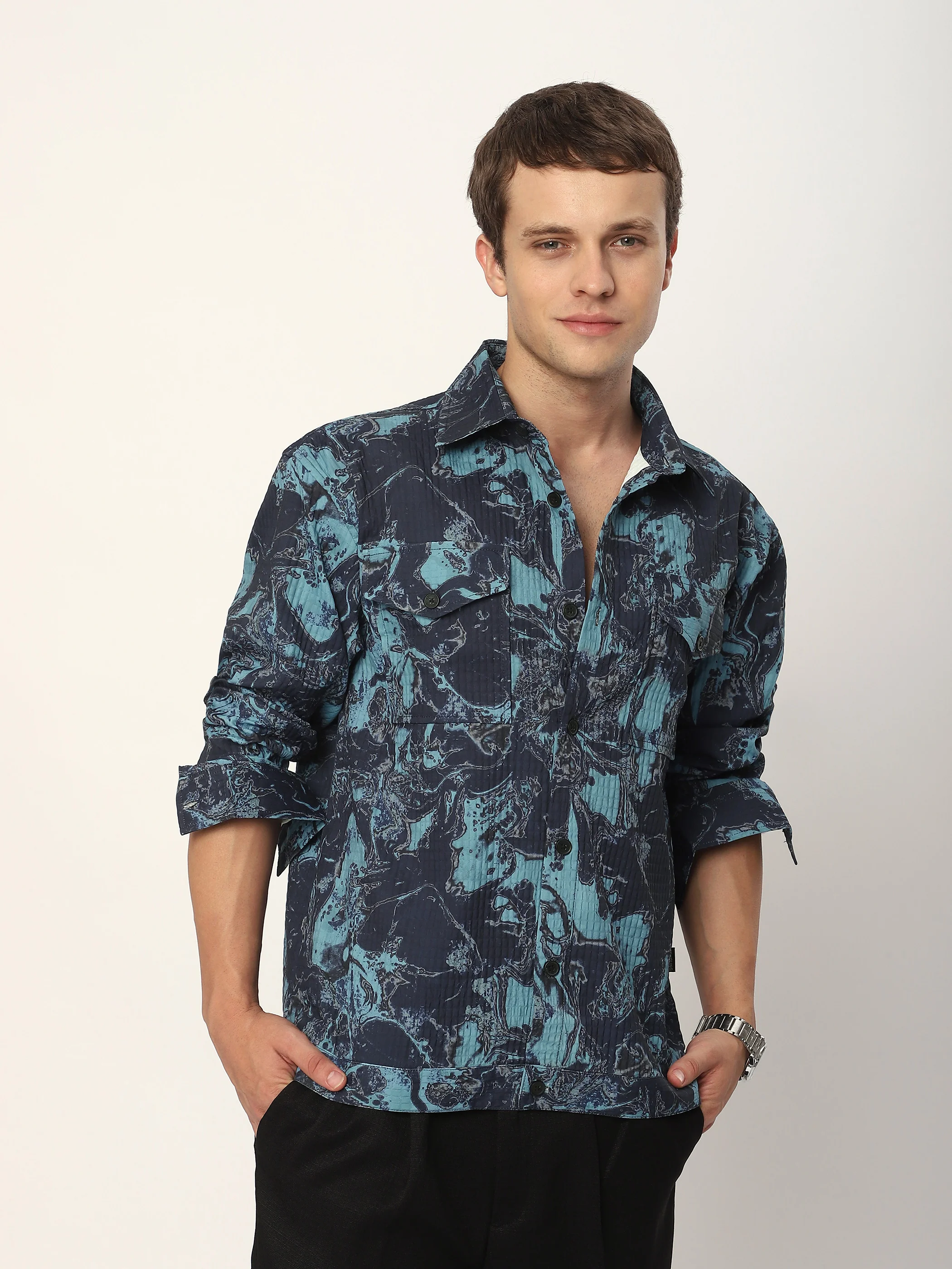 Grey and Black Abstract Print Shacket - Image 6