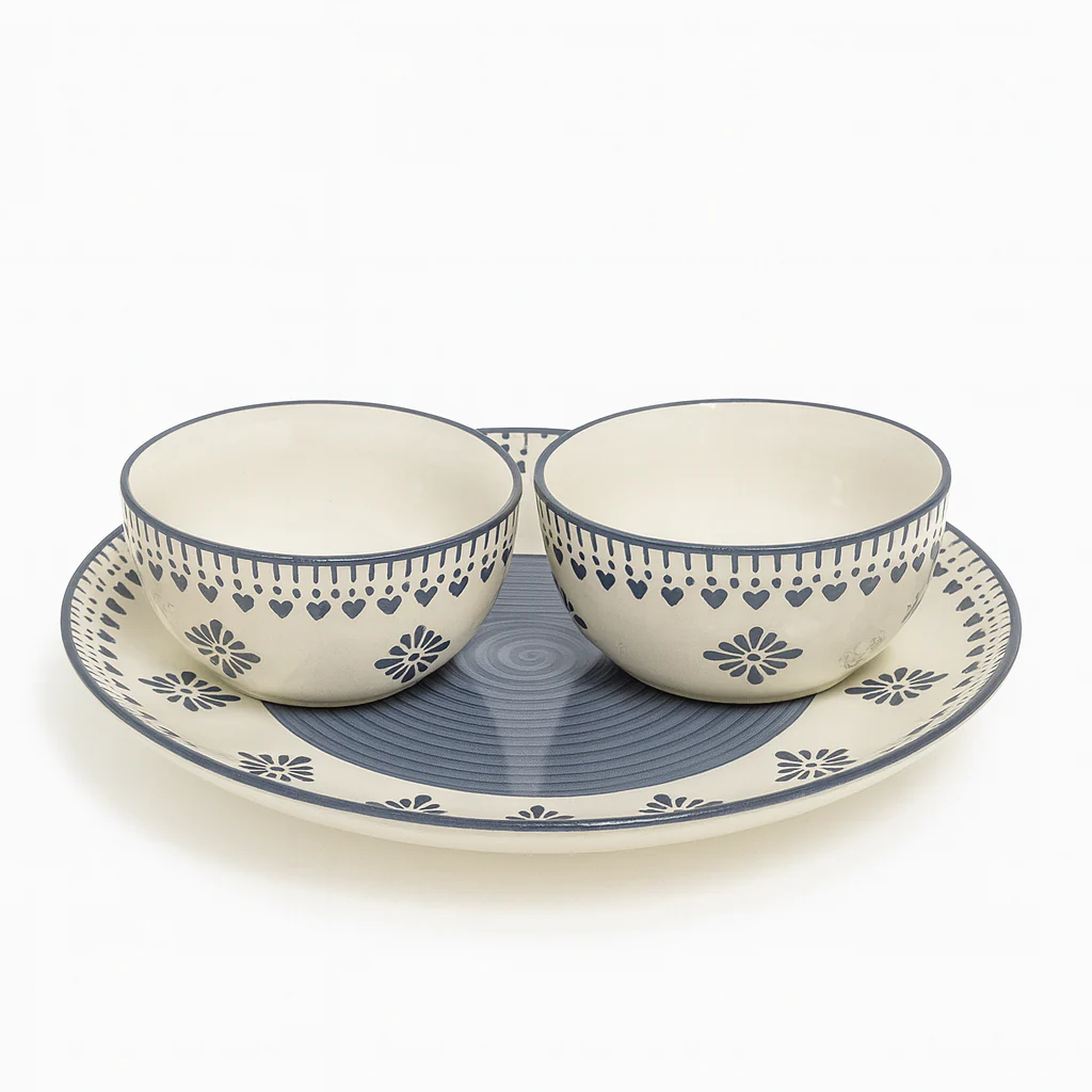 Grey Heart Ceramic Dinnerware Set | Handcrafted Dinner Plate with 2 Matching Bowls | Minimalist Premium Tableware - Image 2