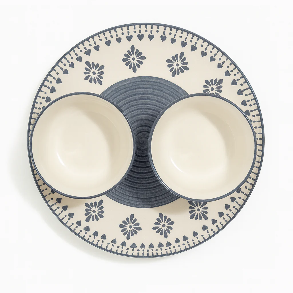 Grey Heart Ceramic Dinnerware Set | Handcrafted Dinner Plate with 2 Matching Bowls | Minimalist Premium Tableware - Image 3