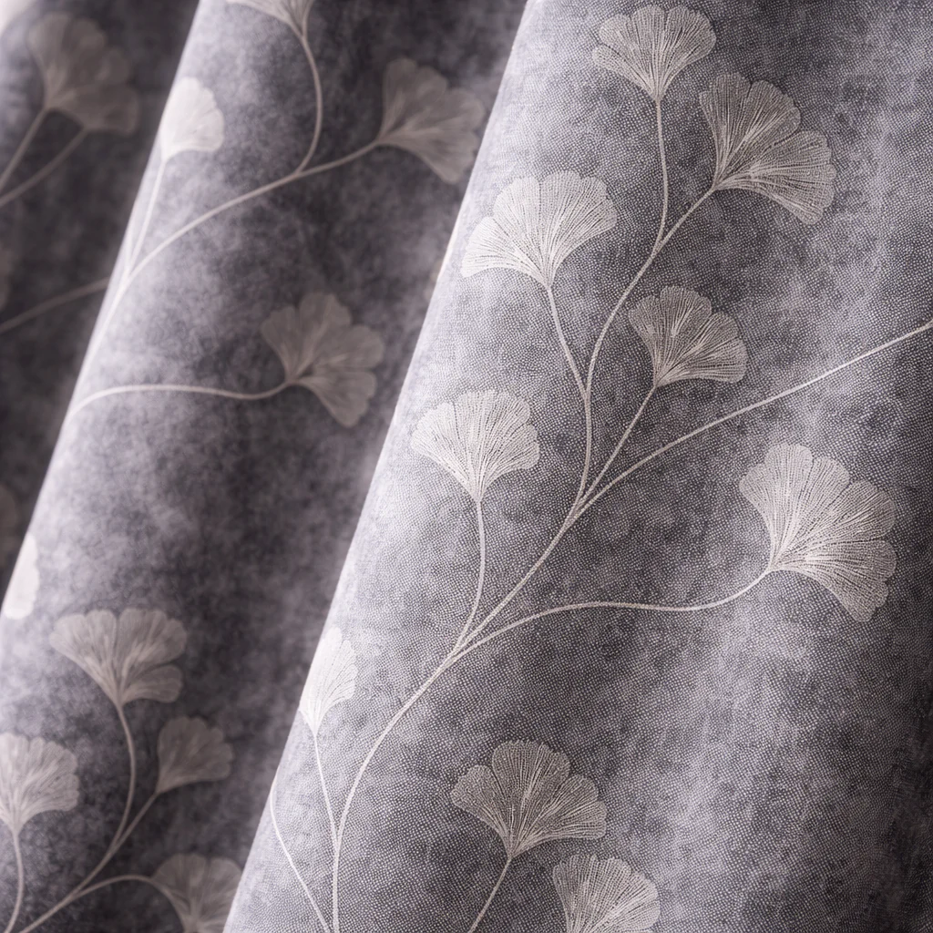 Grey Printed Curtains Set of 2 – Eyelet Window Curtains | Premium Polyester Fabric | Room Darkening & Elegant Floral Drapes | Living Room & Bedroom Curtains - Image 2