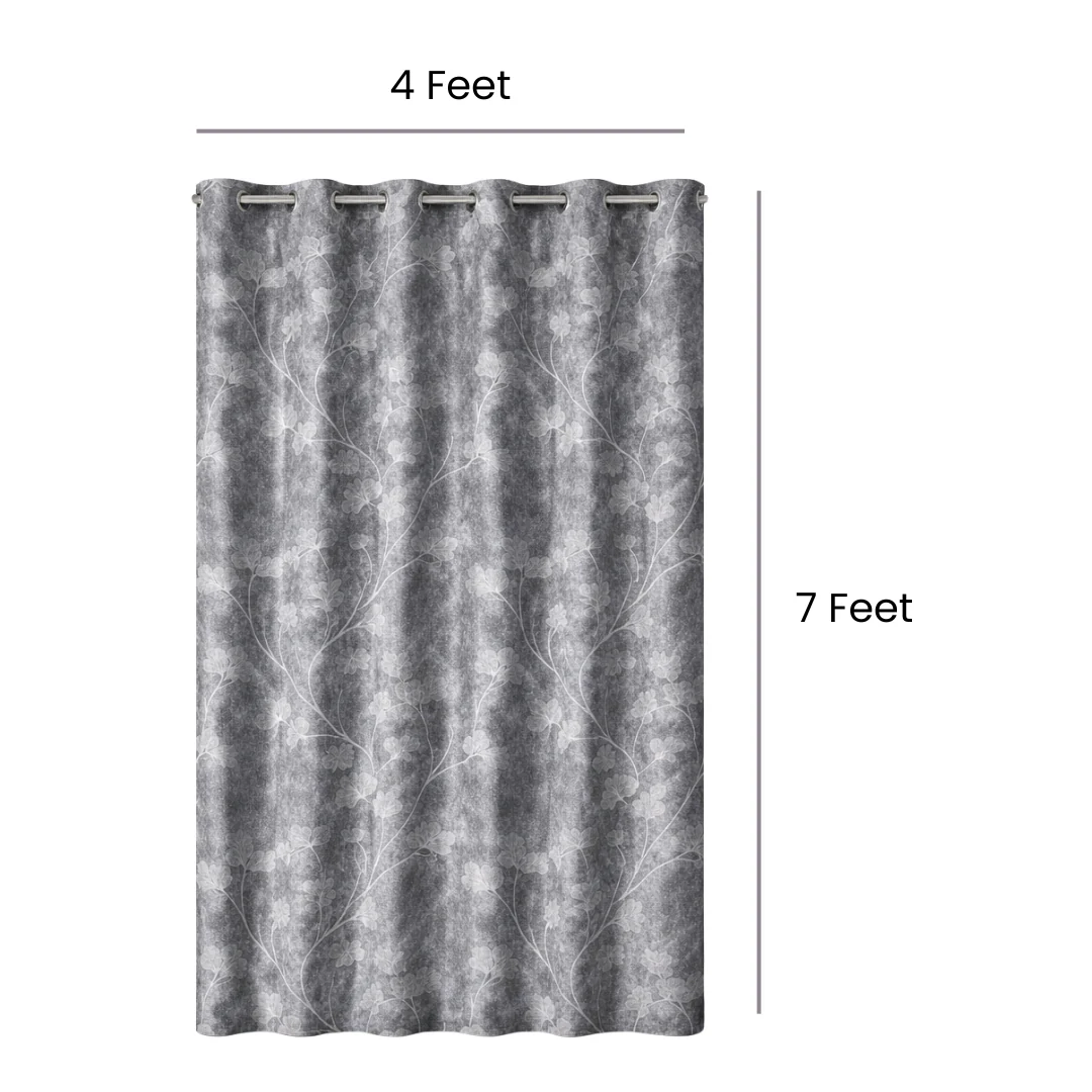 Grey Printed Curtains Set of 2 – Eyelet Window Curtains | Premium Polyester Fabric | Room Darkening & Elegant Floral Drapes | Living Room & Bedroom Curtains - Image 4