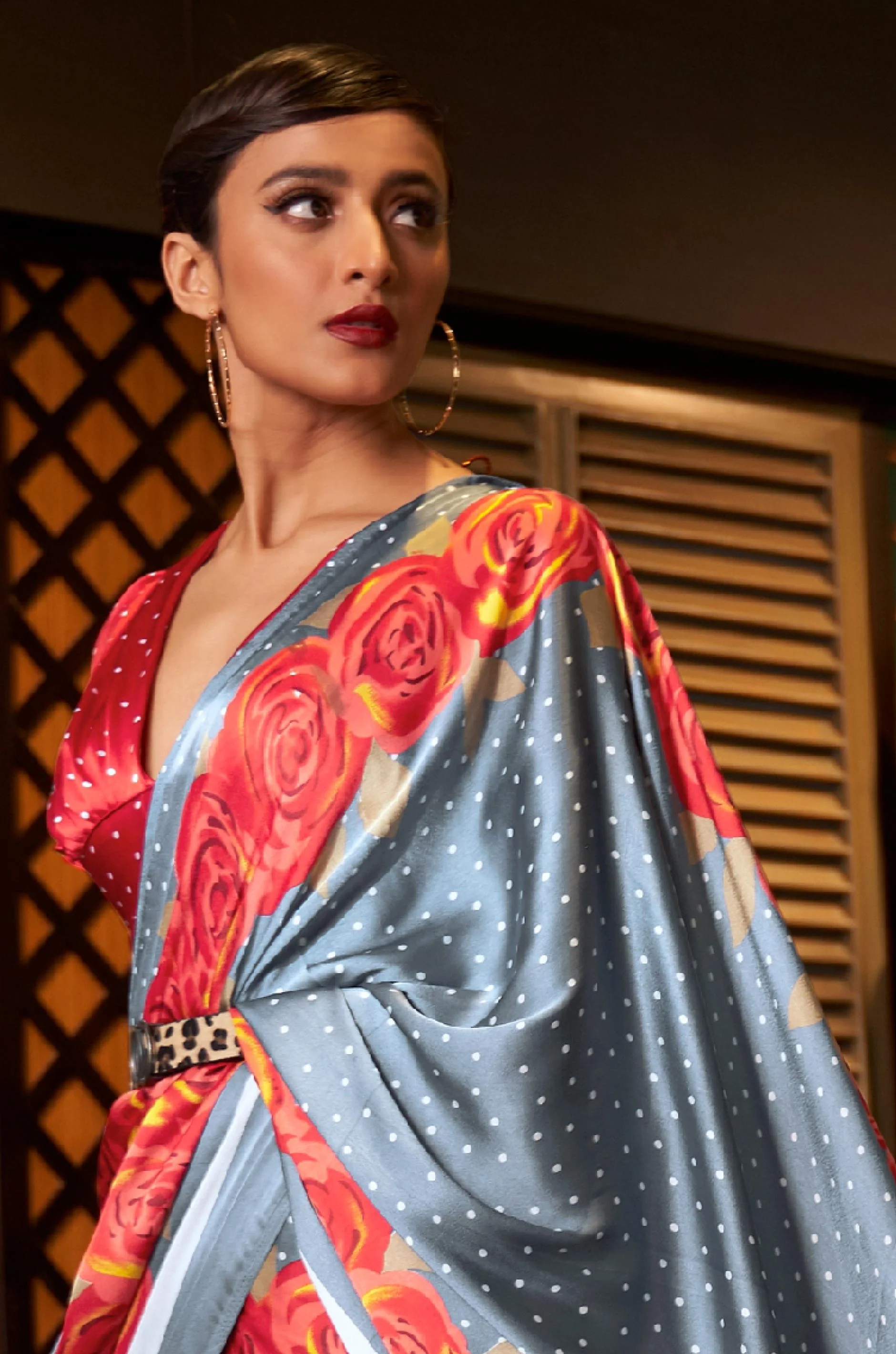 Grey Satin Crepe Saree - Image 4