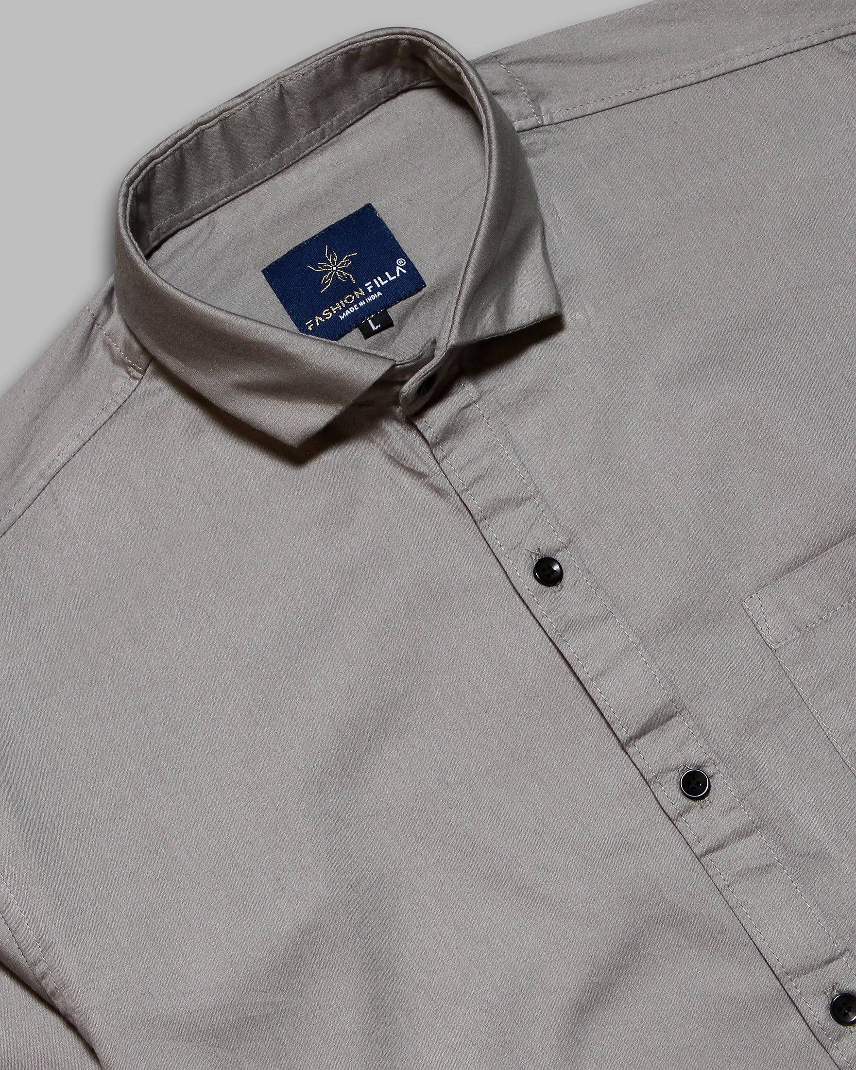 Grey Super Soft Black Button Premium Cotton Shirt