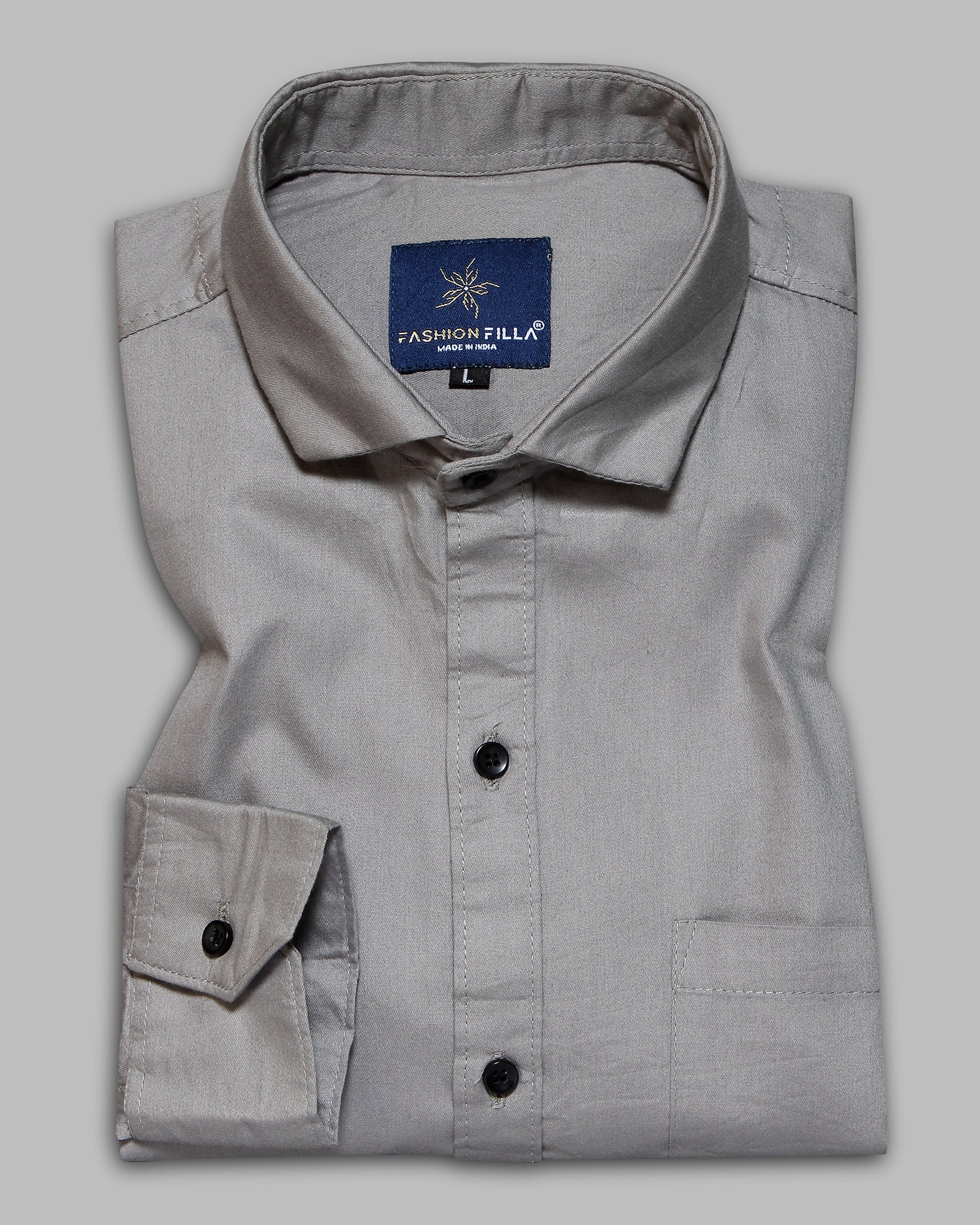 Grey Super Soft Black Button Premium Cotton Shirt - Image 4