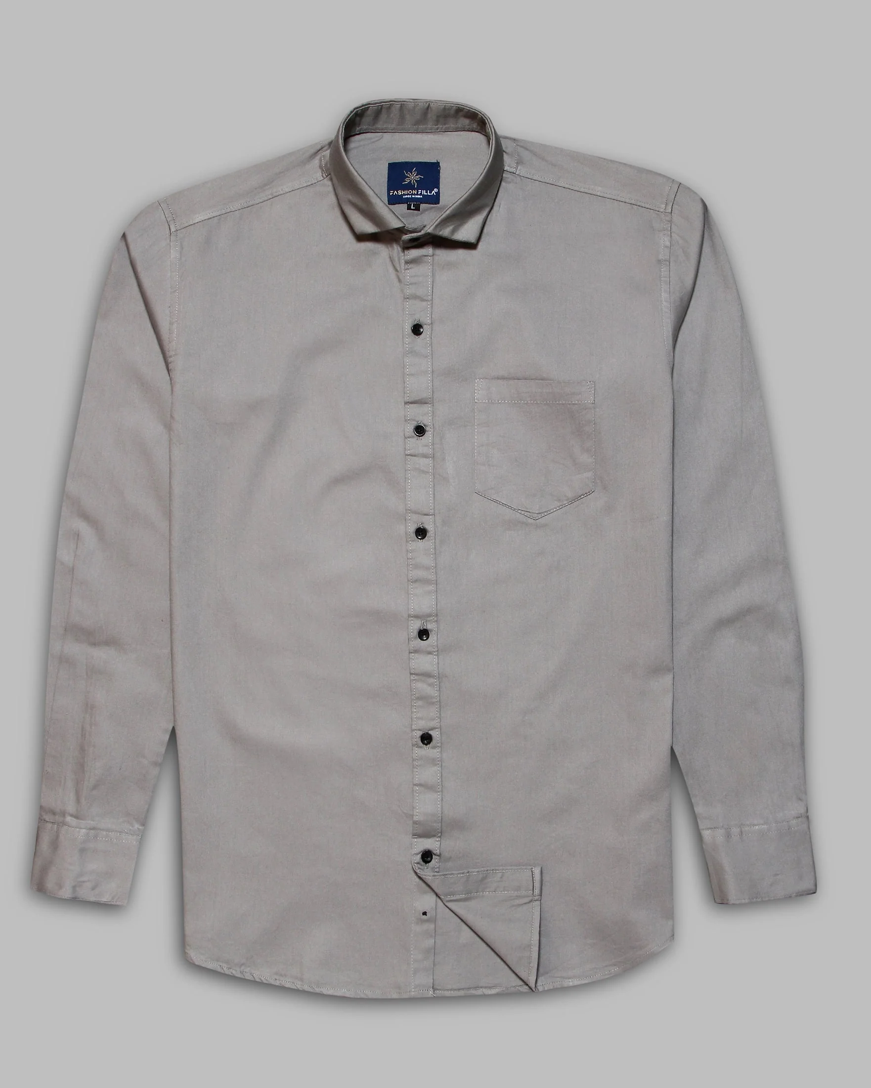 Grey Super Soft Black Button Premium Cotton Shirt - Image 5