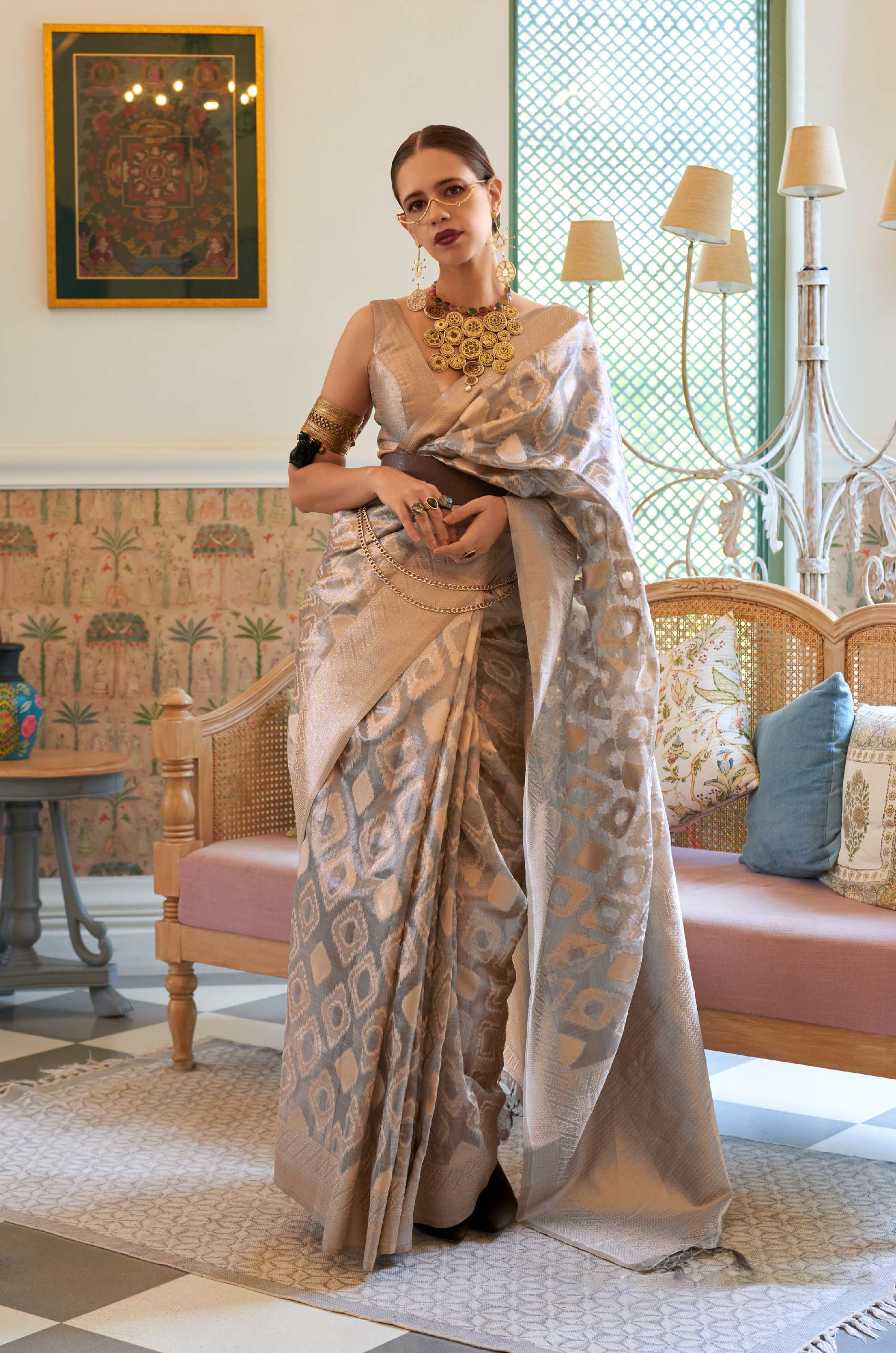 Grey Tissue Silk Saree