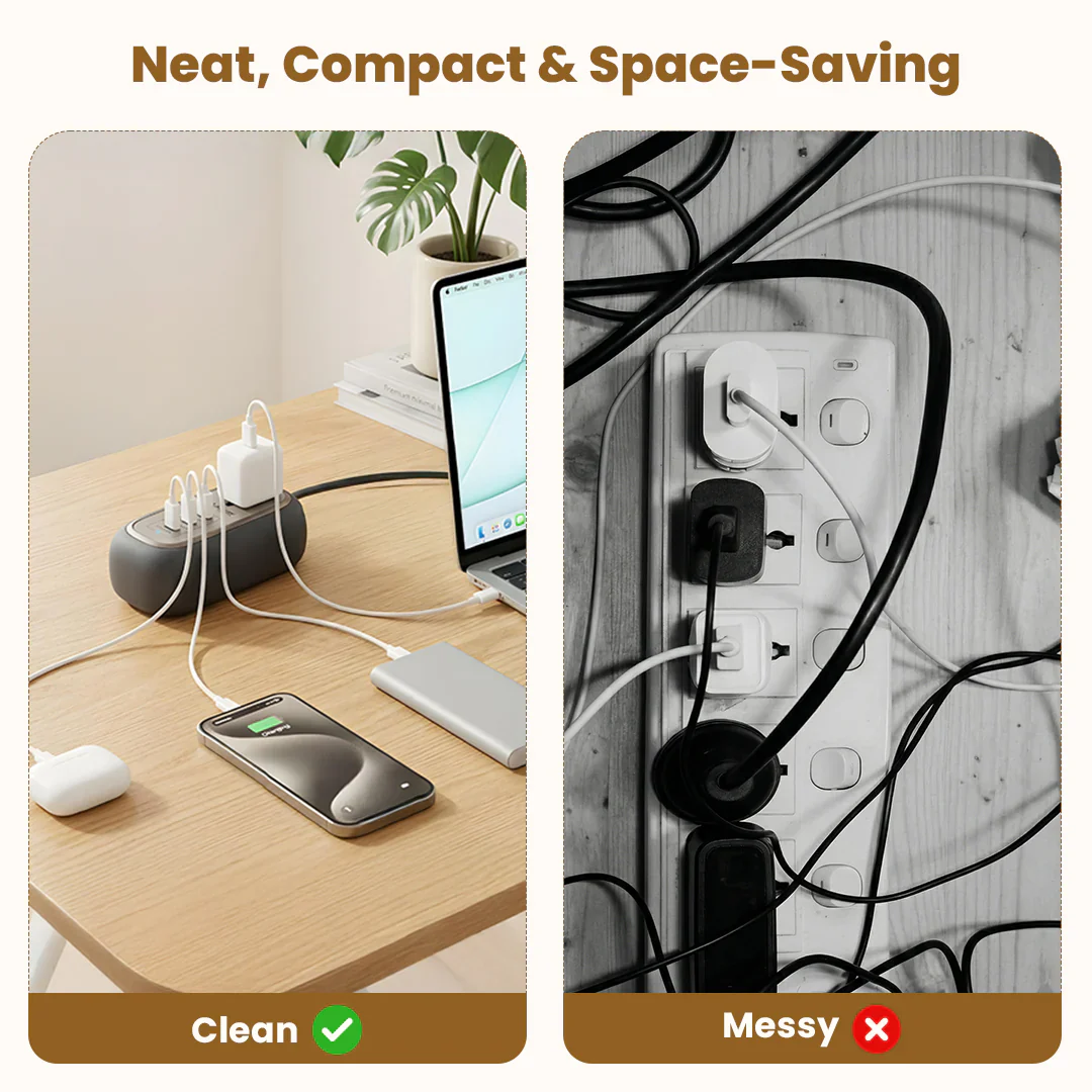 GRIP 5-in-1 Desktop Power Strip With 67W GaN Fast Charging- (Black) - Image 7
