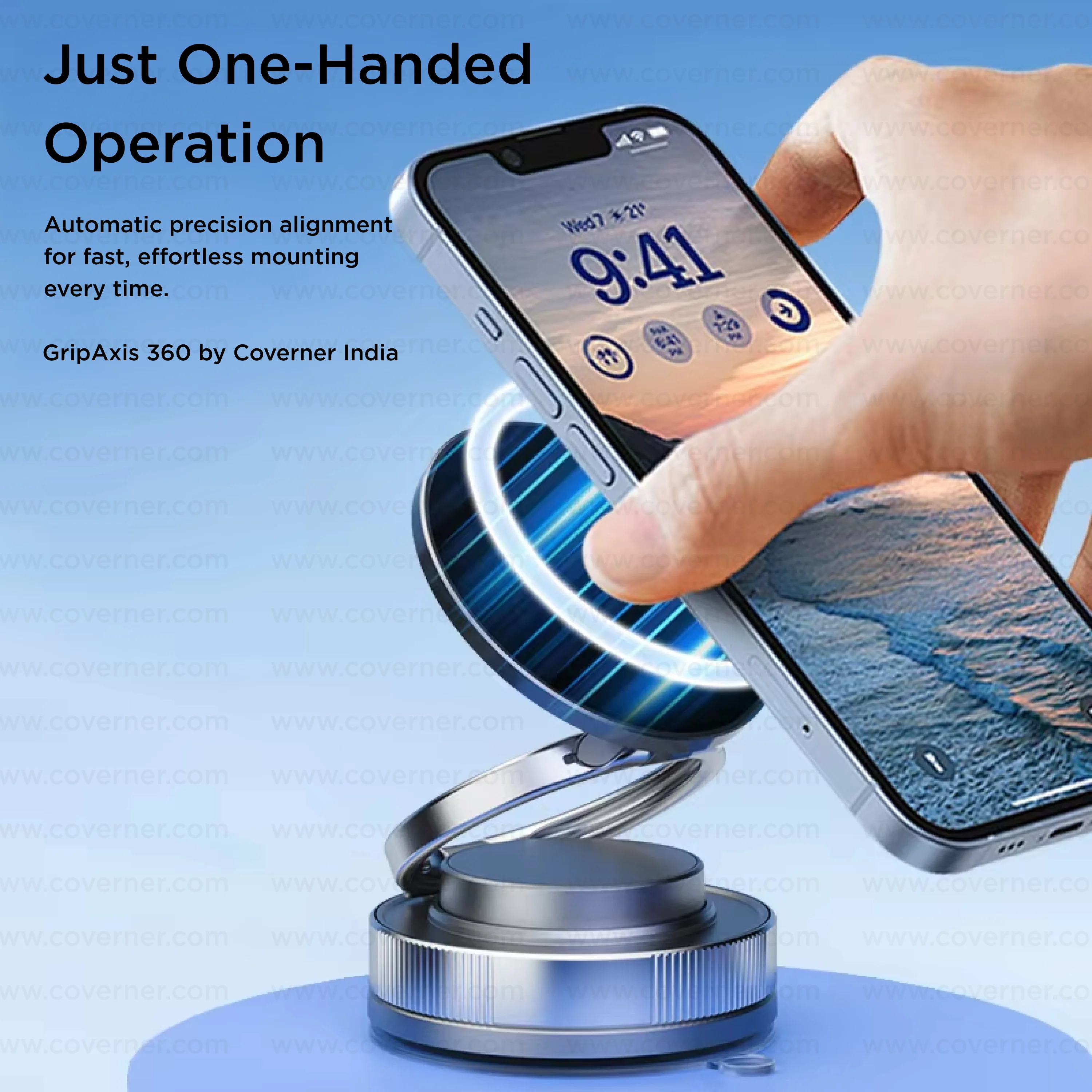 GripAxis 360 – 2025 Edition | Magnetic Vacuum Suction Phone Holder by Coverner India - Image 4